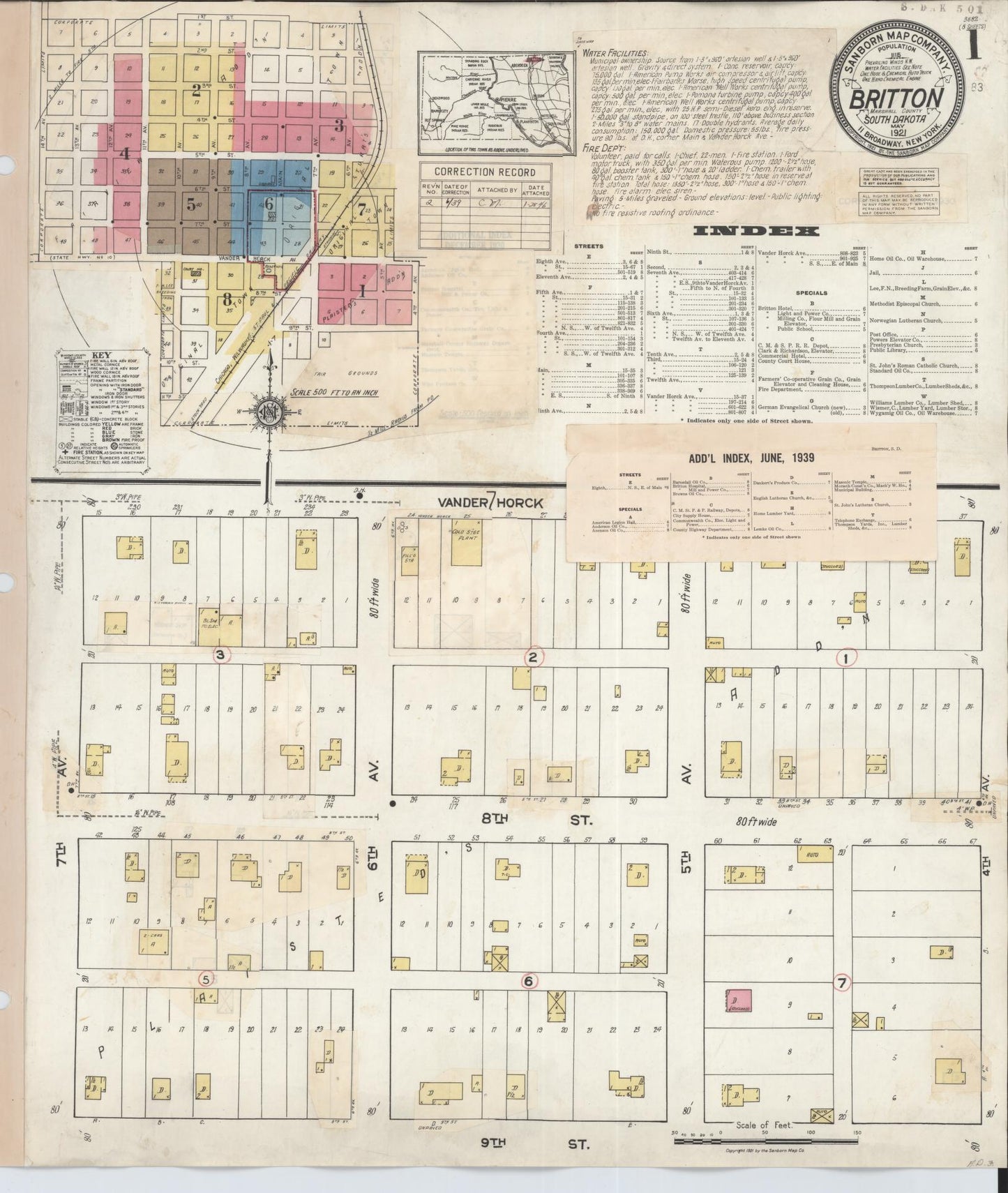 Sanborn Fire Insurance Map from Britton, Marshall County, South Dakota (1939), Sheet #0001 - Historic Sanborn Fire Insurance Map Print, vintage old map wall art, antique decor, genealogy gift, South Dakota South Dakota map