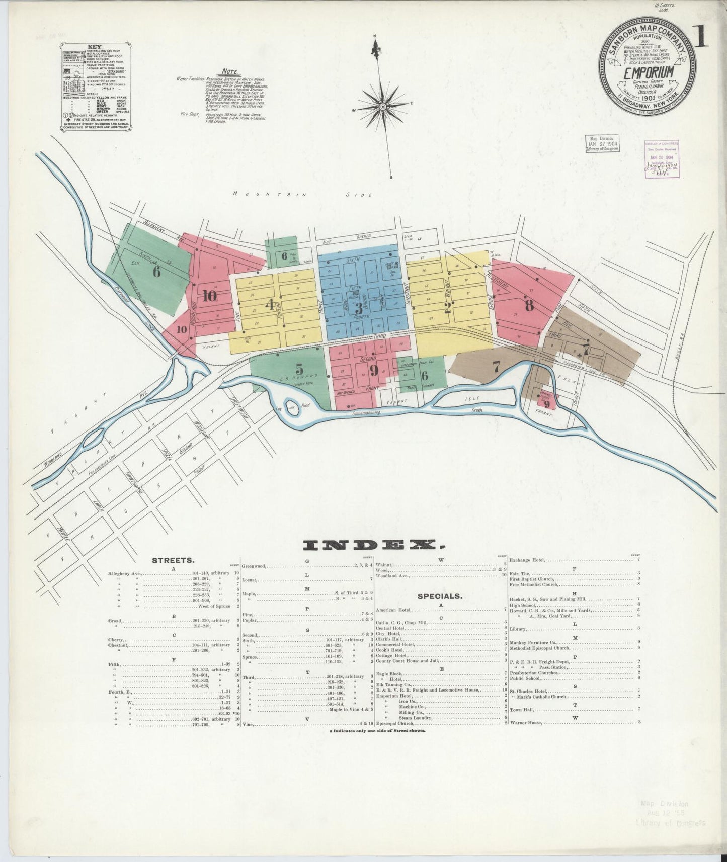 Sanborn Fire Insurance Map from Emporium, Cameron County, Pennsylvania (1903), Sheet #0001 - Historic Sanborn Fire Insurance Map Print, vintage old map wall art, antique decor, genealogy gift, Pennsylvania Pennsylvania map