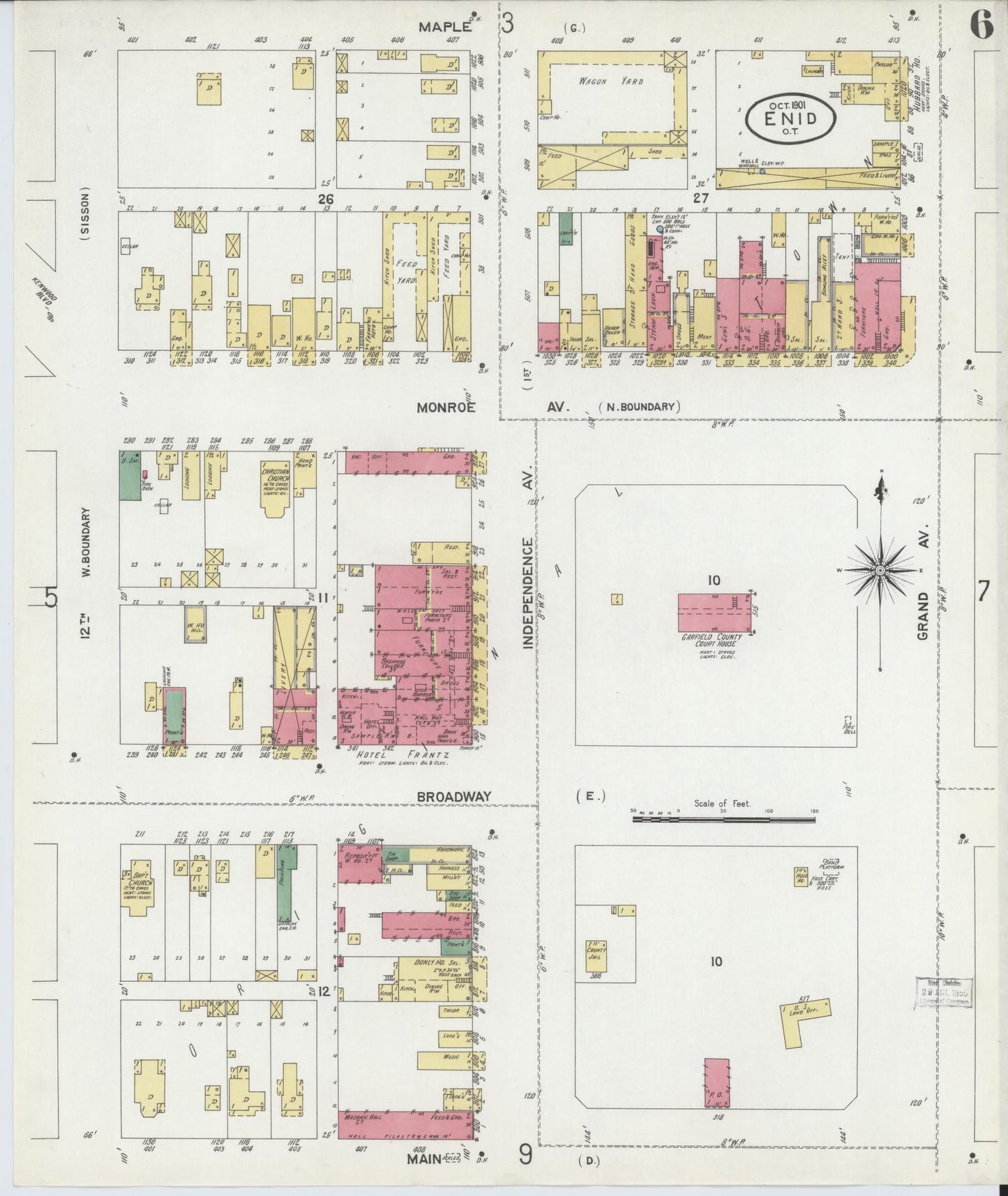 Sanborn Fire Insurance Map from Enid, Garfield County, Oklahoma (1901), Sheet #0006 - Historic Sanborn Fire Insurance Map Print, vintage old map wall art, antique decor, genealogy gift, Oklahoma Oklahoma map