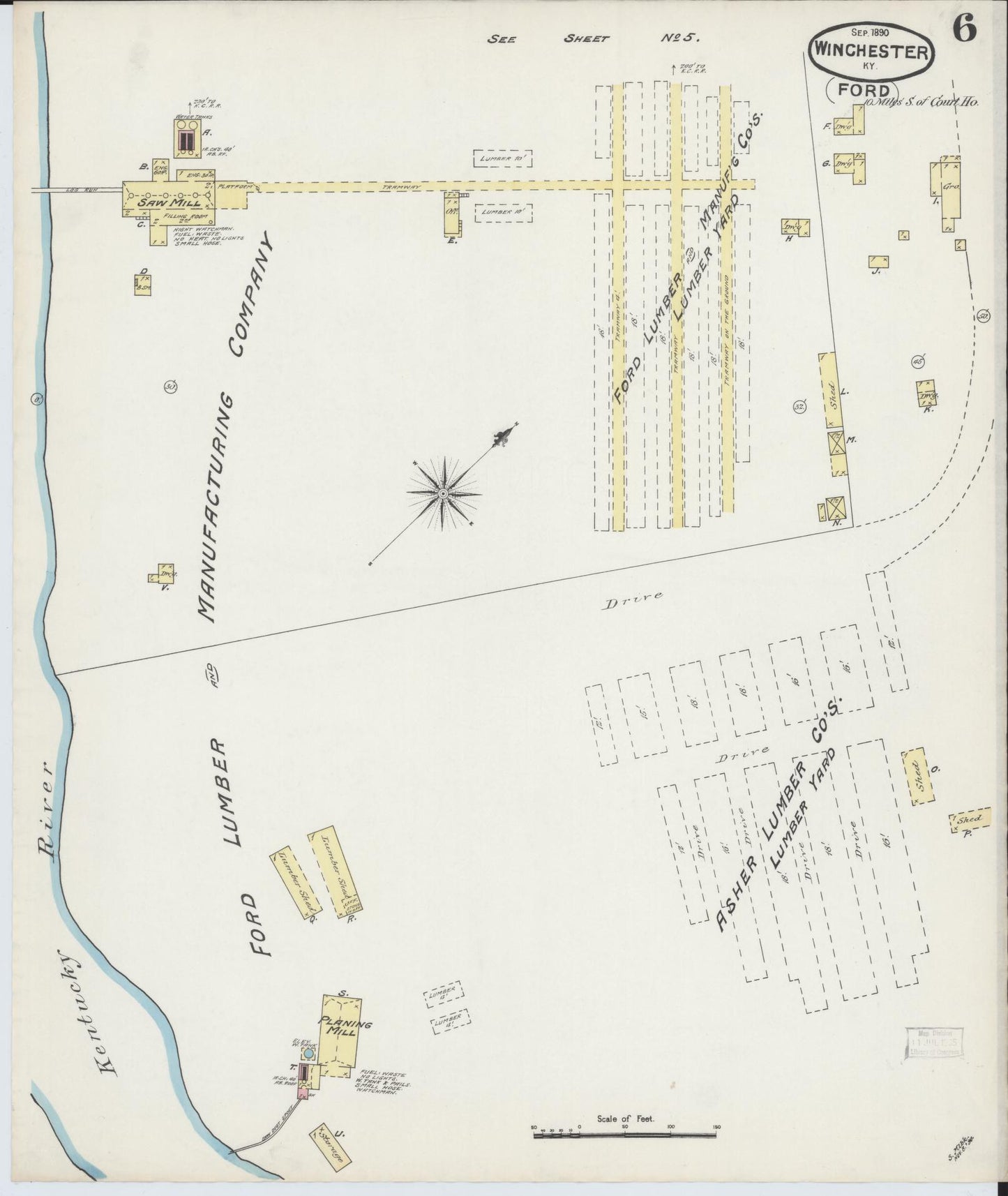 Sanborn Fire Insurance Map from Winchester, Clark County, Kentucky (1890), Sheet #0006 - Historic Sanborn Fire Insurance Map Print, vintage old map wall art, antique decor, genealogy gift, Kentucky Kentucky map