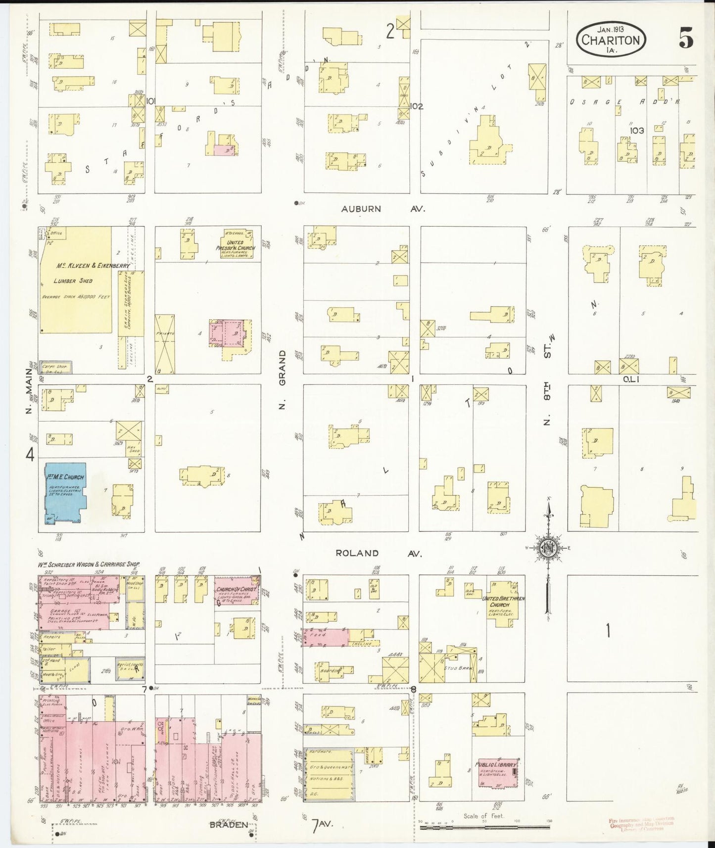 Sanborn Fire Insurance Map from Chariton, Lucas County, Iowa (1913), Sheet #0005 - Historic Sanborn Fire Insurance Map Print, vintage old map wall art