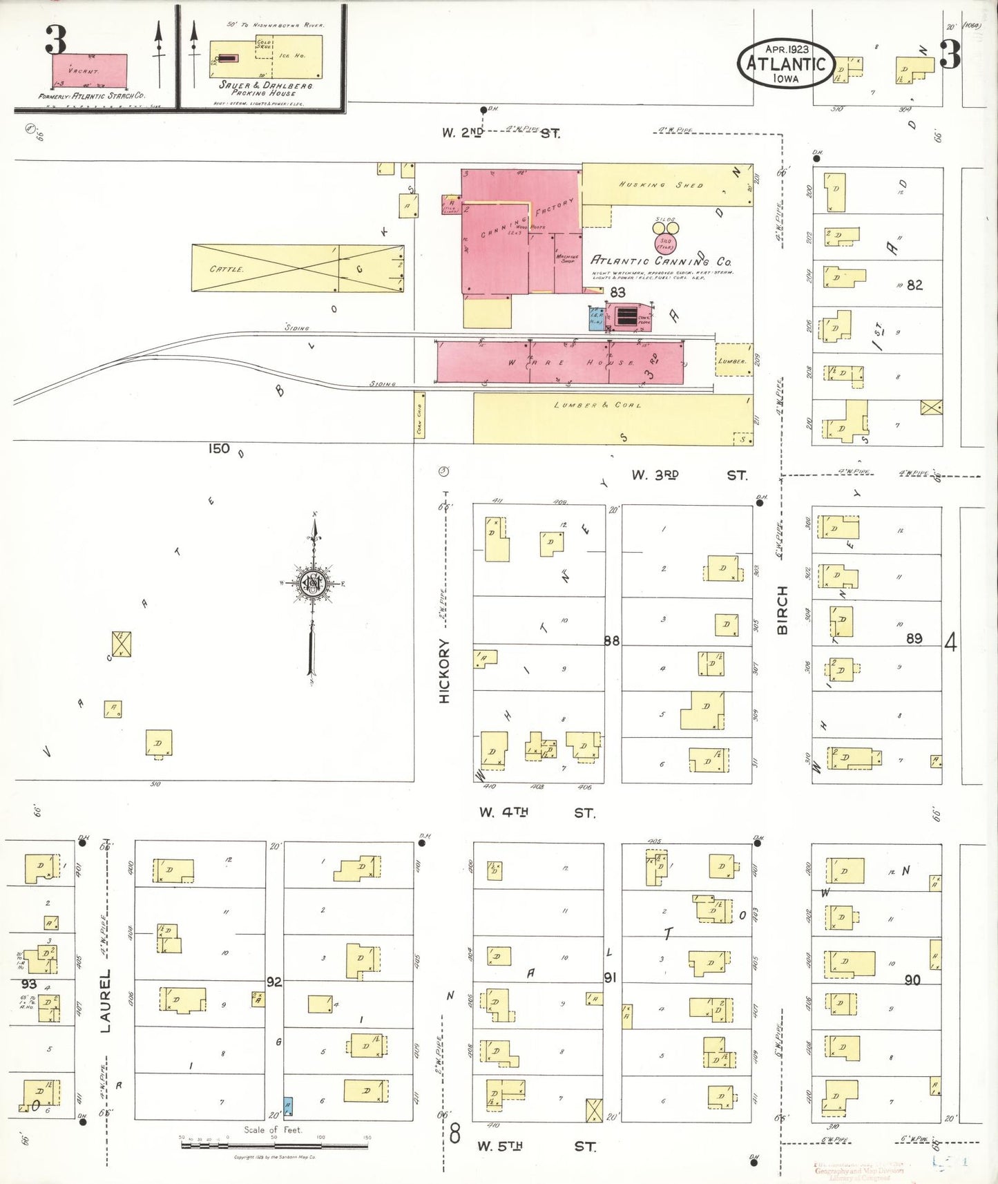 Sanborn Fire Insurance Map from Atlantic, Cass County, Iowa (1923), Sheet #0003 - Historic Sanborn Fire Insurance Map Print, vintage old map wall art