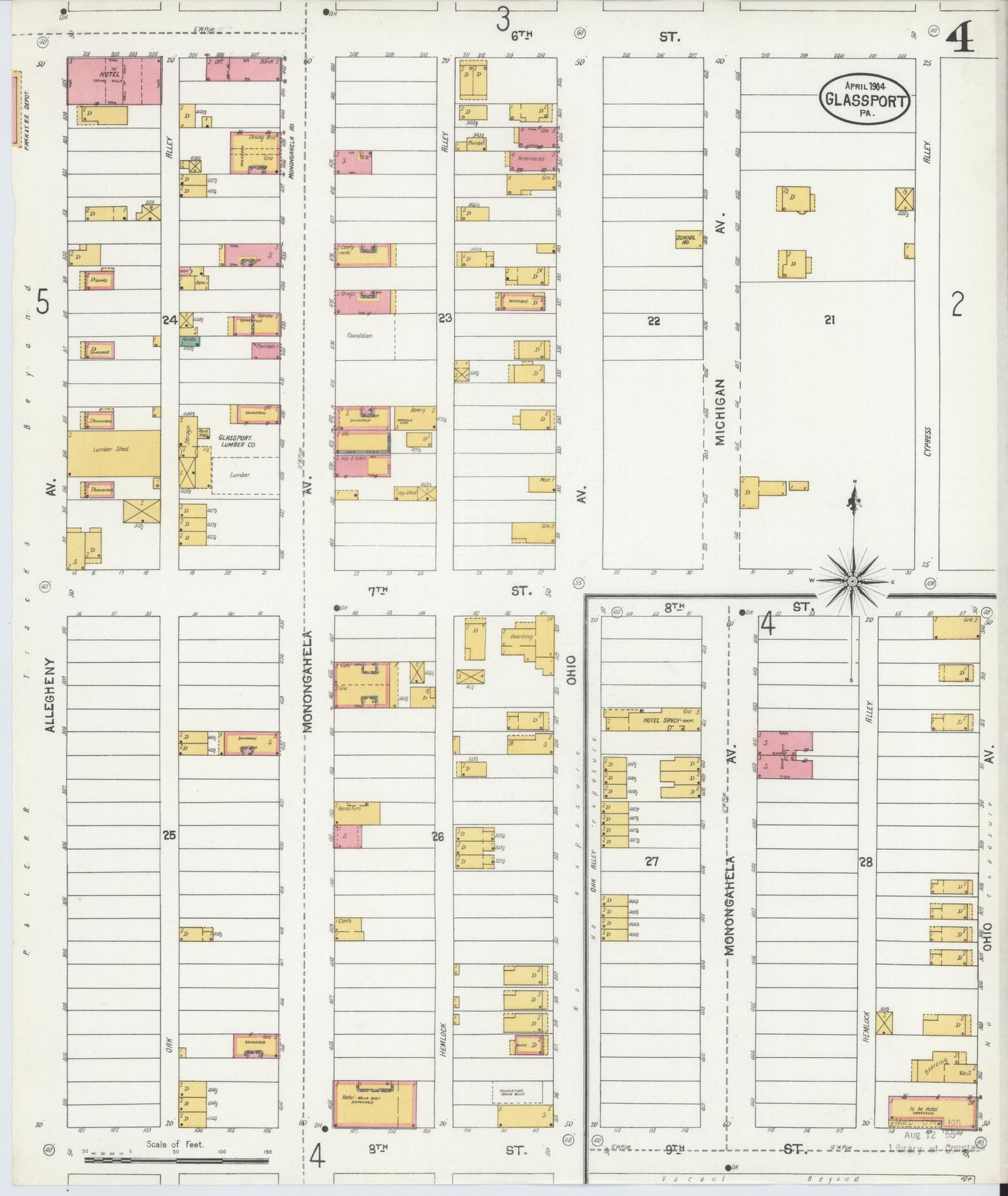Sanborn Fire Insurance Map from Glassport, Allegheny County, Pennsylvania (1904), Sheet #0004 - Historic Sanborn Fire Insurance Map Print, vintage old map wall art, antique decor, genealogy gift, Pennsylvania Pennsylvania map