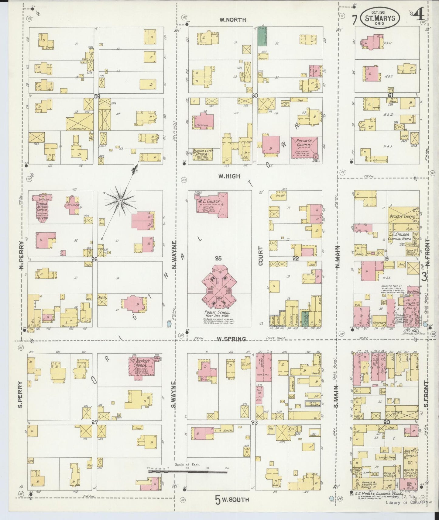 Sanborn Fire Insurance Map from Saint Marys, Auglaize County, Ohio (1901), Sheet #0004 - Historic Sanborn Fire Insurance Map Print, vintage old map wall art, antique decor, genealogy gift, Ohio Ohio map