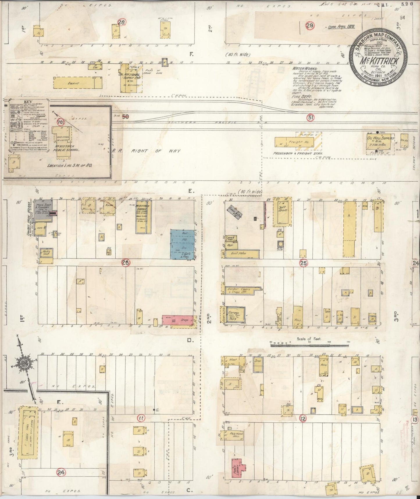 Sanborn Fire Insurance Map from Mckittrick, Kern County, California (1928), Sheet #0001 - Historic Sanborn Fire Insurance Map Print, vintage old map wall art, antique decor, genealogy gift, California California map