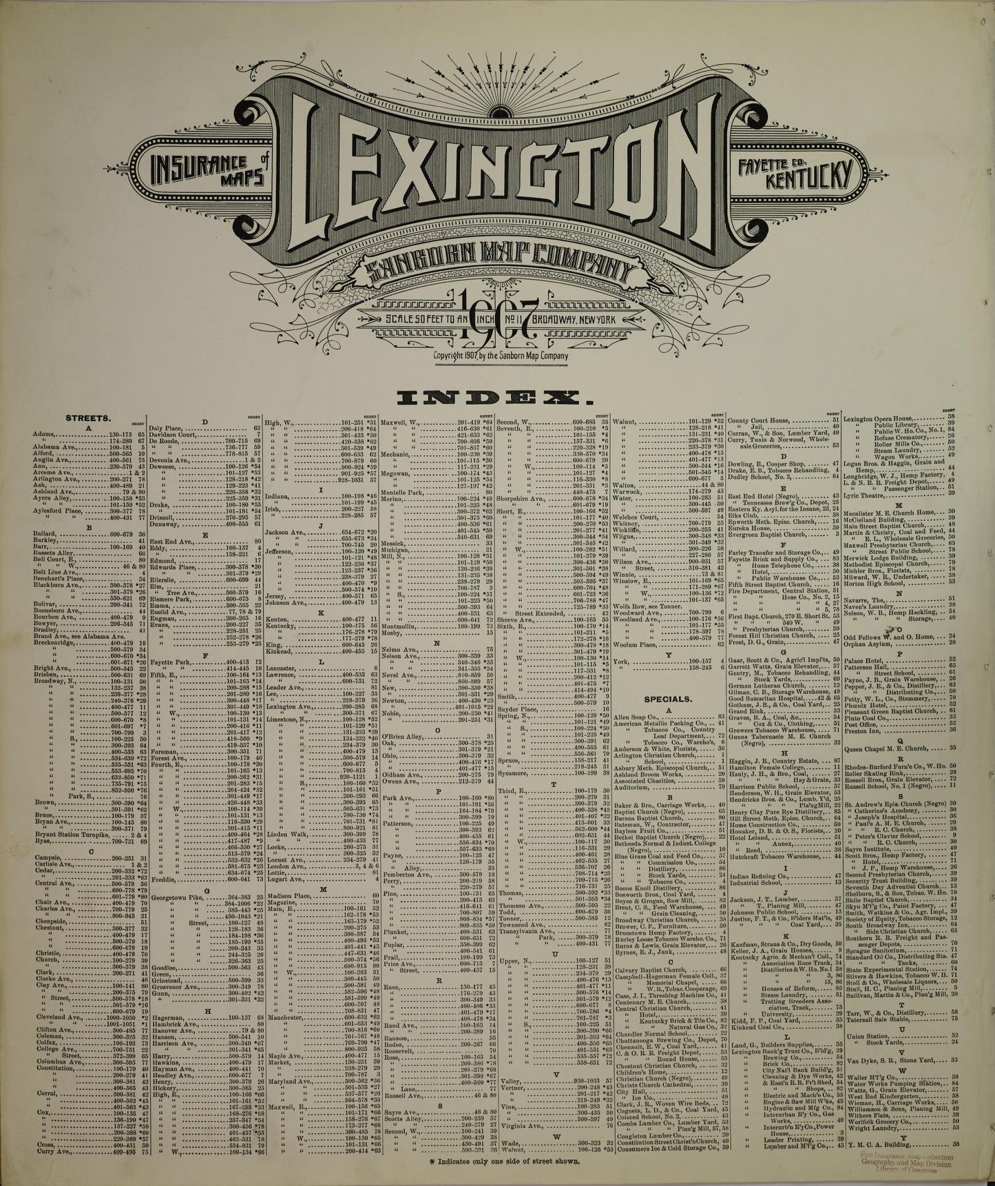 Sanborn Fire Insurance Map from Lexington, Fayette County, Kentucky (1907), Sheet #0001 - Historic Sanborn Fire Insurance Map Print, vintage old map wall art, antique decor, genealogy gift, Kentucky Kentucky map