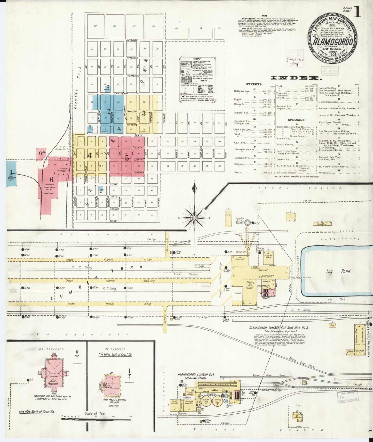 Sanborn Fire Insurance Map from Alamogordo, Otero County, New Mexico (1905), Sheet #0001 - Historic Sanborn Fire Insurance Map Print, vintage old map wall art, antique decor, genealogy gift, New Mexico New Mexico map