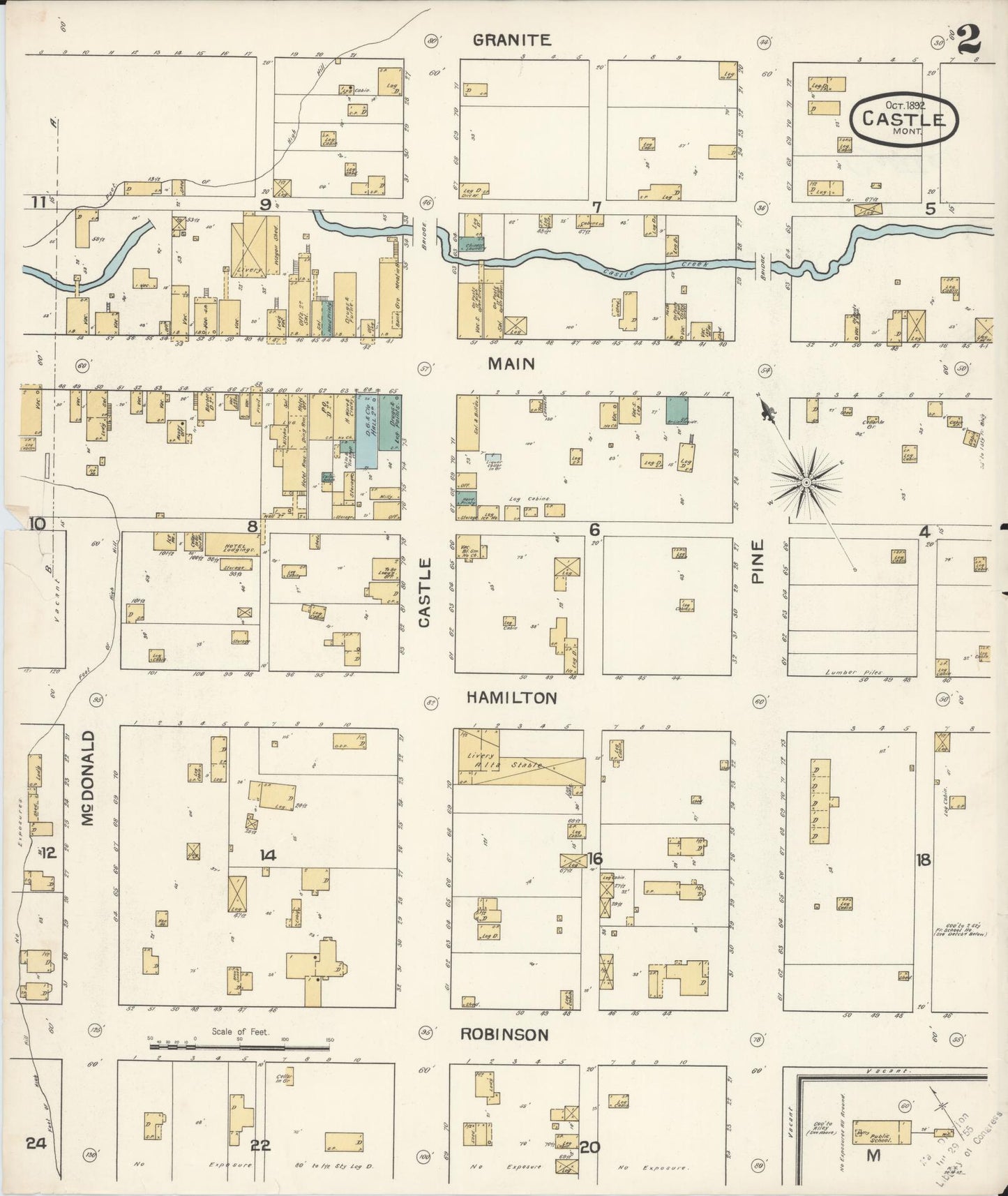 Sanborn Fire Insurance Map from Castle, Meagher County, Montana (1892), Sheet #0002 - Complete Map Set gallery image, historic Sanborn map, vintage wall art, Montana Montana