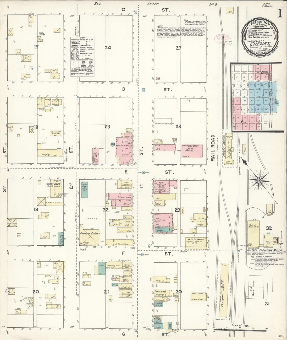 Sanborn Fire Insurance Map from Cheney, Spokane County, Washington (1891), Sheet #0001 - Historic Sanborn Fire Insurance Map Print, vintage old map wall art, antique decor, genealogy gift, Washington Washington map