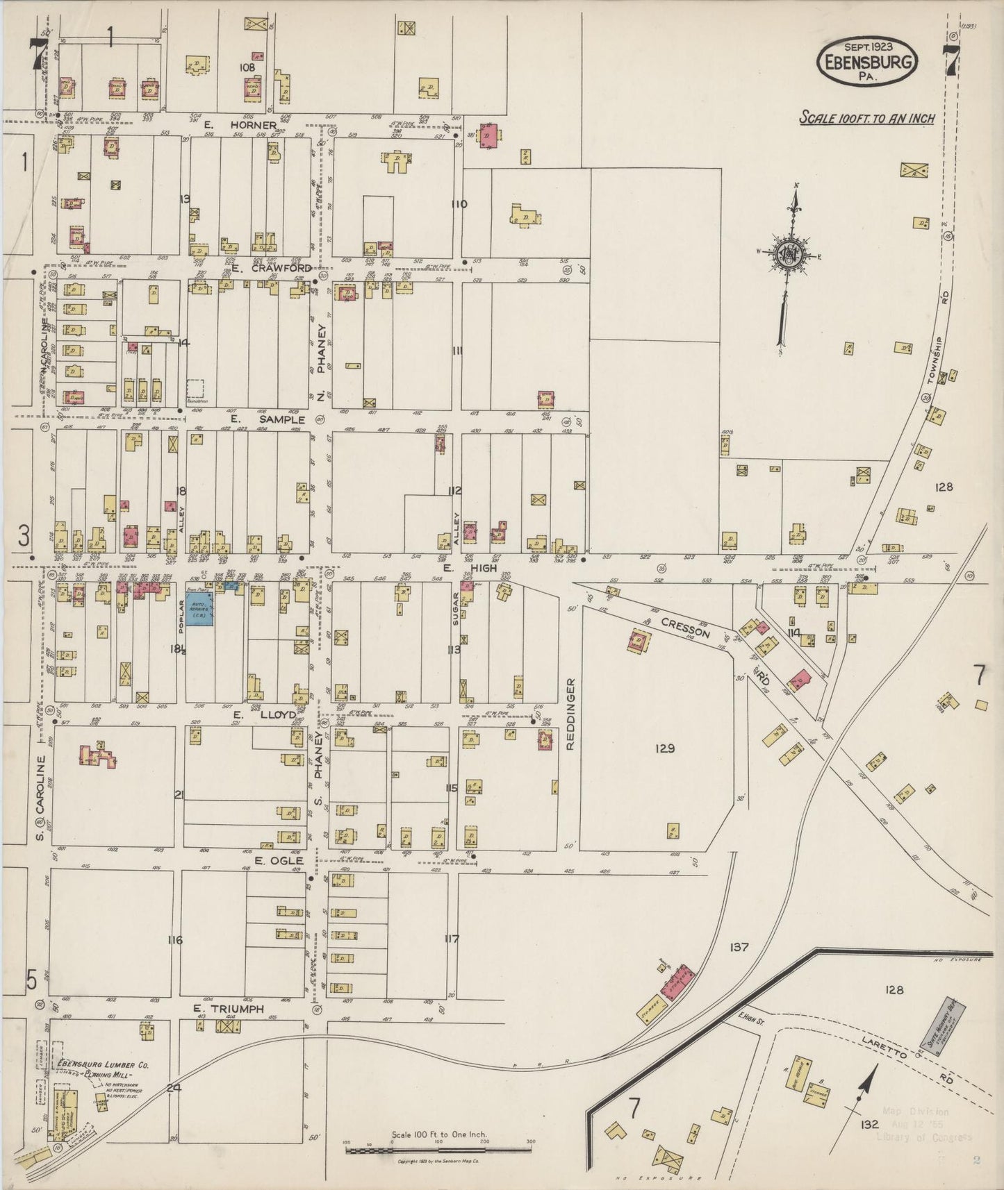 Sanborn Fire Insurance Map from Ebensburg, Cambria County, Pennsylvania (1923), Sheet #0007 - Historic Sanborn Fire Insurance Map Print, vintage old map wall art, antique decor, genealogy gift, Pennsylvania Pennsylvania map