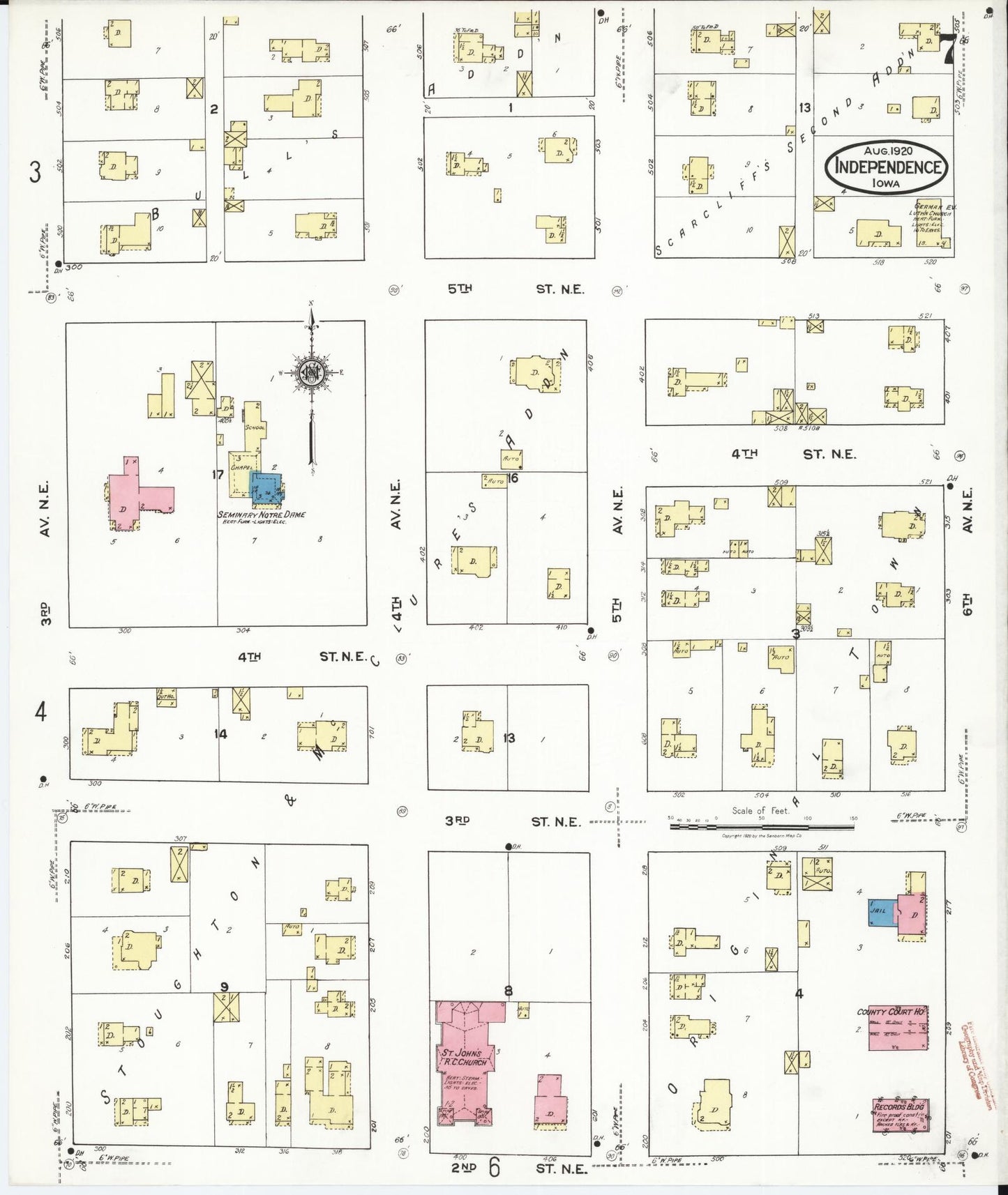 Sanborn Fire Insurance Map from Independence, Buchanan County, Iowa (1920), Sheet #0007 - Historic Sanborn Fire Insurance Map Print, vintage old map wall art