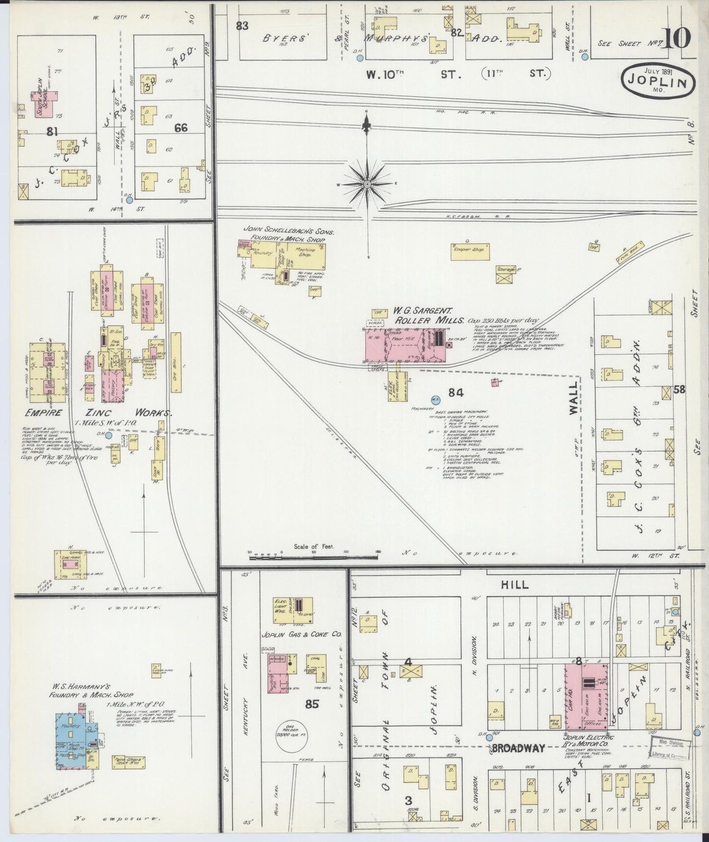 Sanborn Fire Insurance Map from Joplin, Jasper County, Missouri (1891), Sheet #0010 - Historic Sanborn Fire Insurance Map Print, vintage old map wall art, antique decor, genealogy gift, Missouri Missouri map