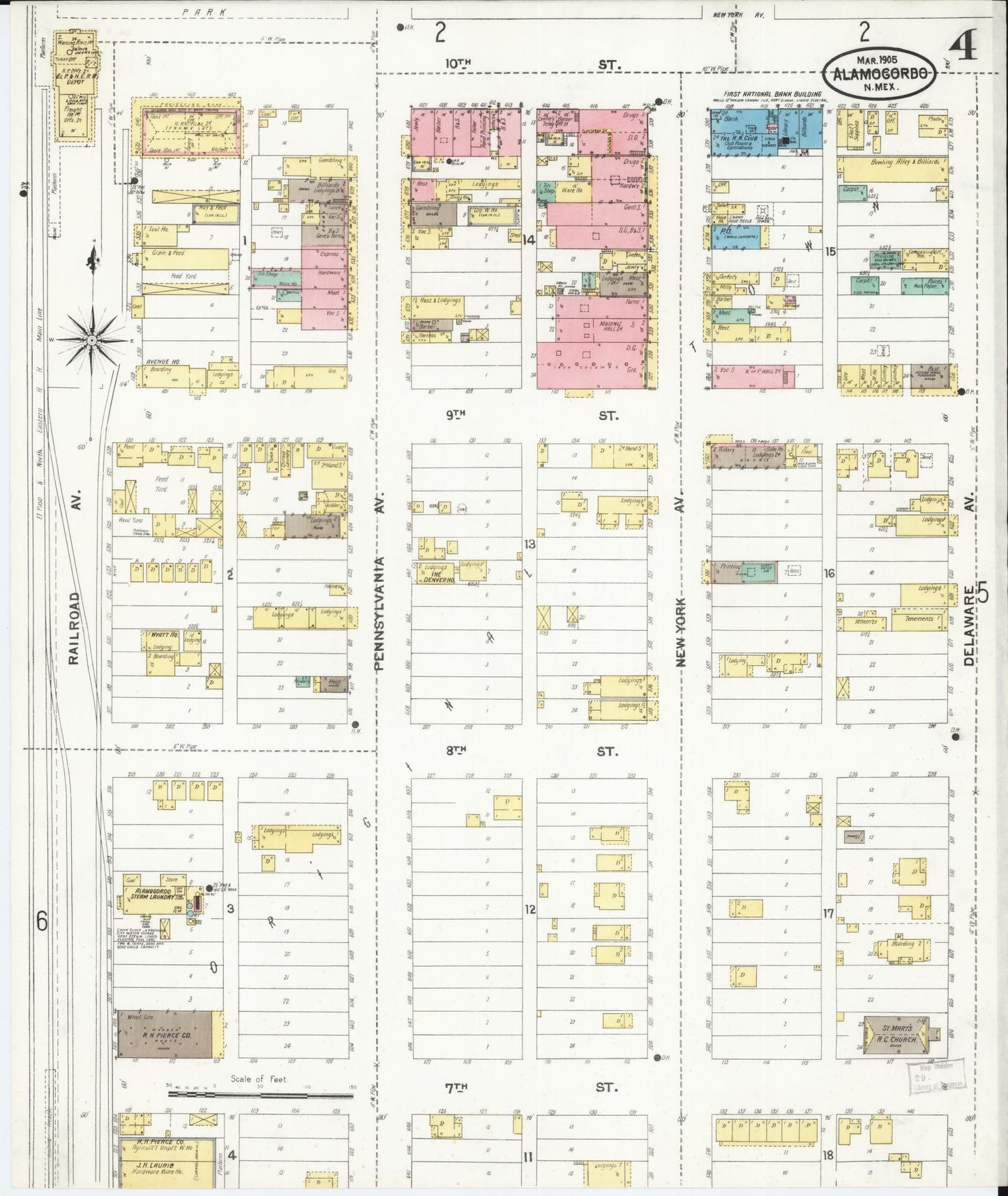Sanborn Fire Insurance Map from Alamogordo, Otero County, New Mexico (1905), Sheet #0004 - Historic Sanborn Fire Insurance Map Print, vintage old map wall art, antique decor, genealogy gift, New Mexico New Mexico map