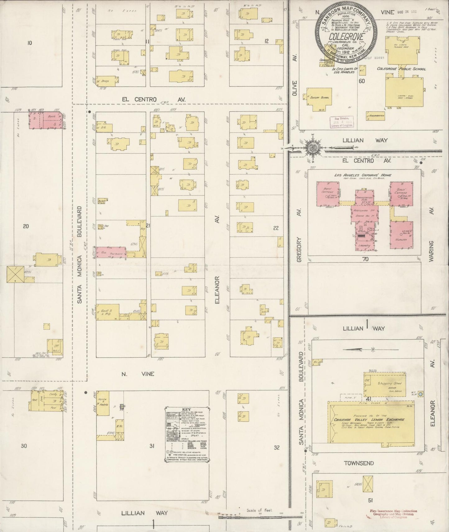 Sanborn Fire Insurance Map from Colegrove, Los Angeles County, California (1912), Sheet #0001 - Historic Sanborn Fire Insurance Map Print, vintage old map wall art, antique decor, genealogy gift, California California map