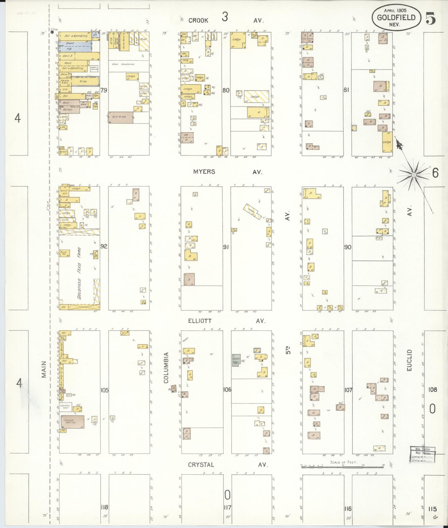 Sanborn Fire Insurance Map from Goldfield, Esmeralda County, Nevada (1905), Sheet #0005 - Historic Sanborn Fire Insurance Map Print, vintage old map wall art, antique decor, genealogy gift, Nevada Nevada map