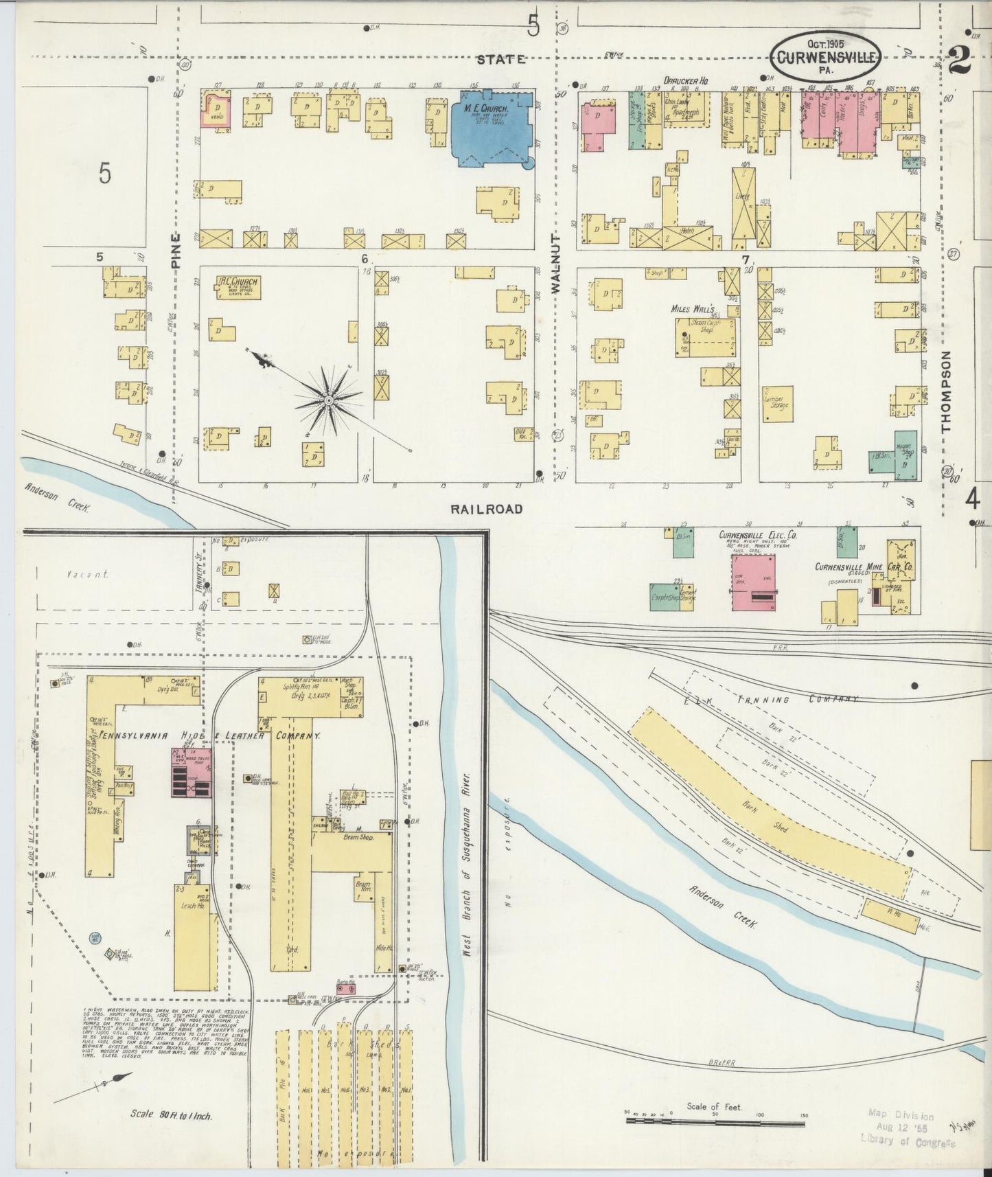 Sanborn Fire Insurance Map from Curwensville, Clearfield County, Pennsylvania (1905), Sheet #0002 - Historic Sanborn Fire Insurance Map Print, vintage old map wall art, antique decor, genealogy gift, Pennsylvania Pennsylvania map