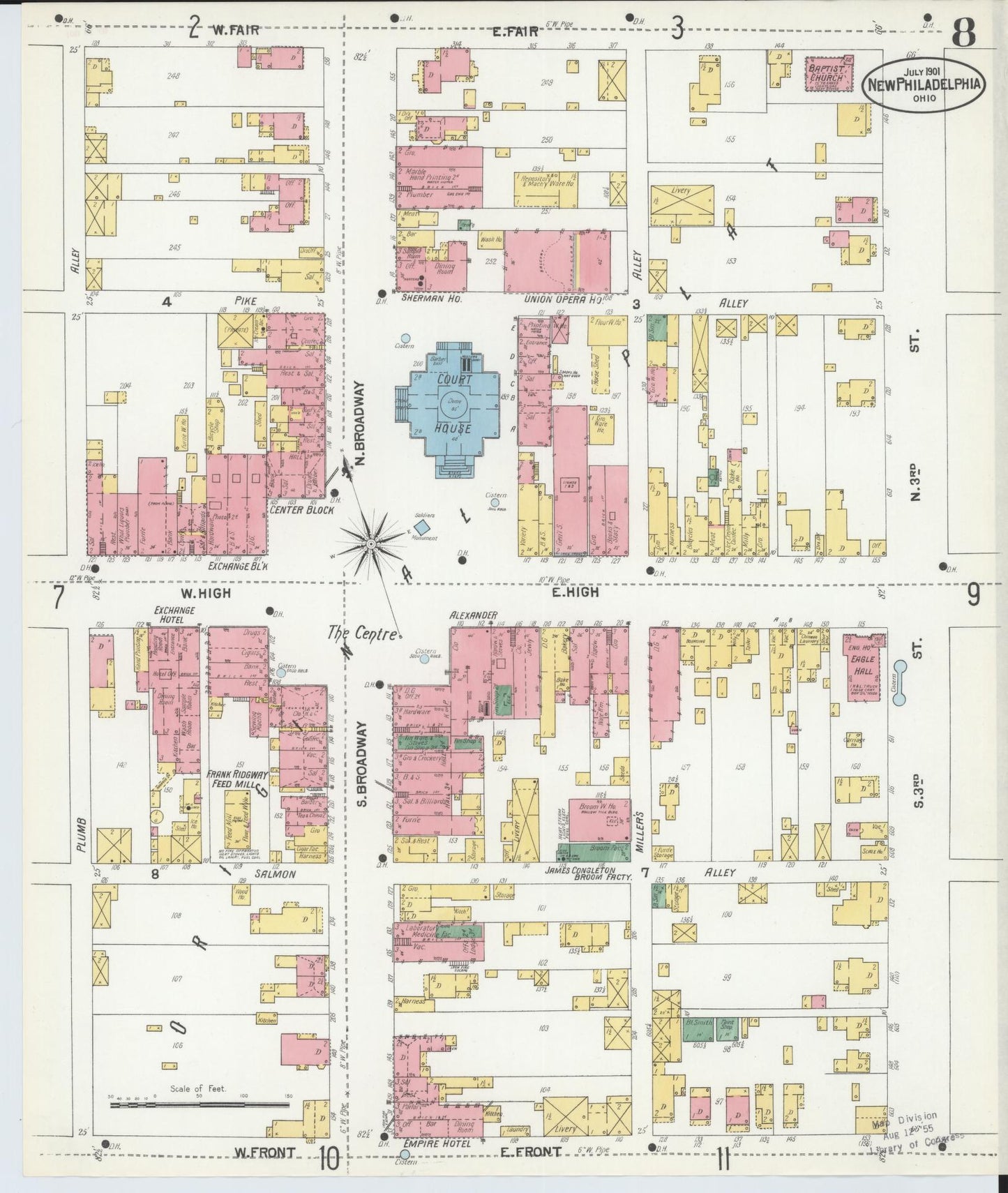 Sanborn Fire Insurance Map from New Philadelphia, Tuscarawas County, Ohio (1901), Sheet #0008 - Historic Sanborn Fire Insurance Map Print, vintage old map wall art, antique decor, genealogy gift, Ohio Ohio map