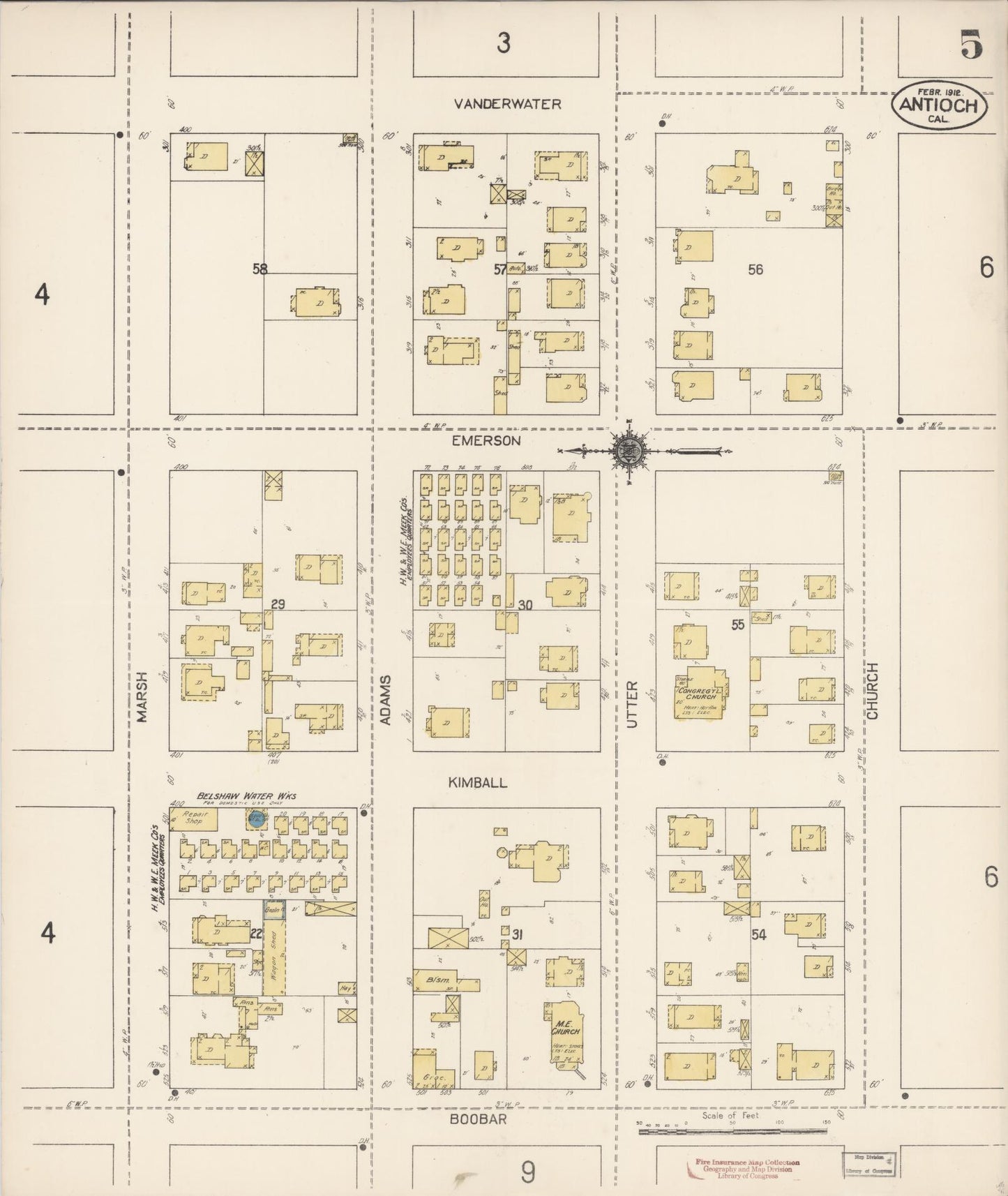 Sanborn Fire Insurance Map from Antioch, Contra Costa County, California (1912), Sheet #0005 - Historic Sanborn Fire Insurance Map Print, vintage old map wall art, antique decor, genealogy gift, California California map