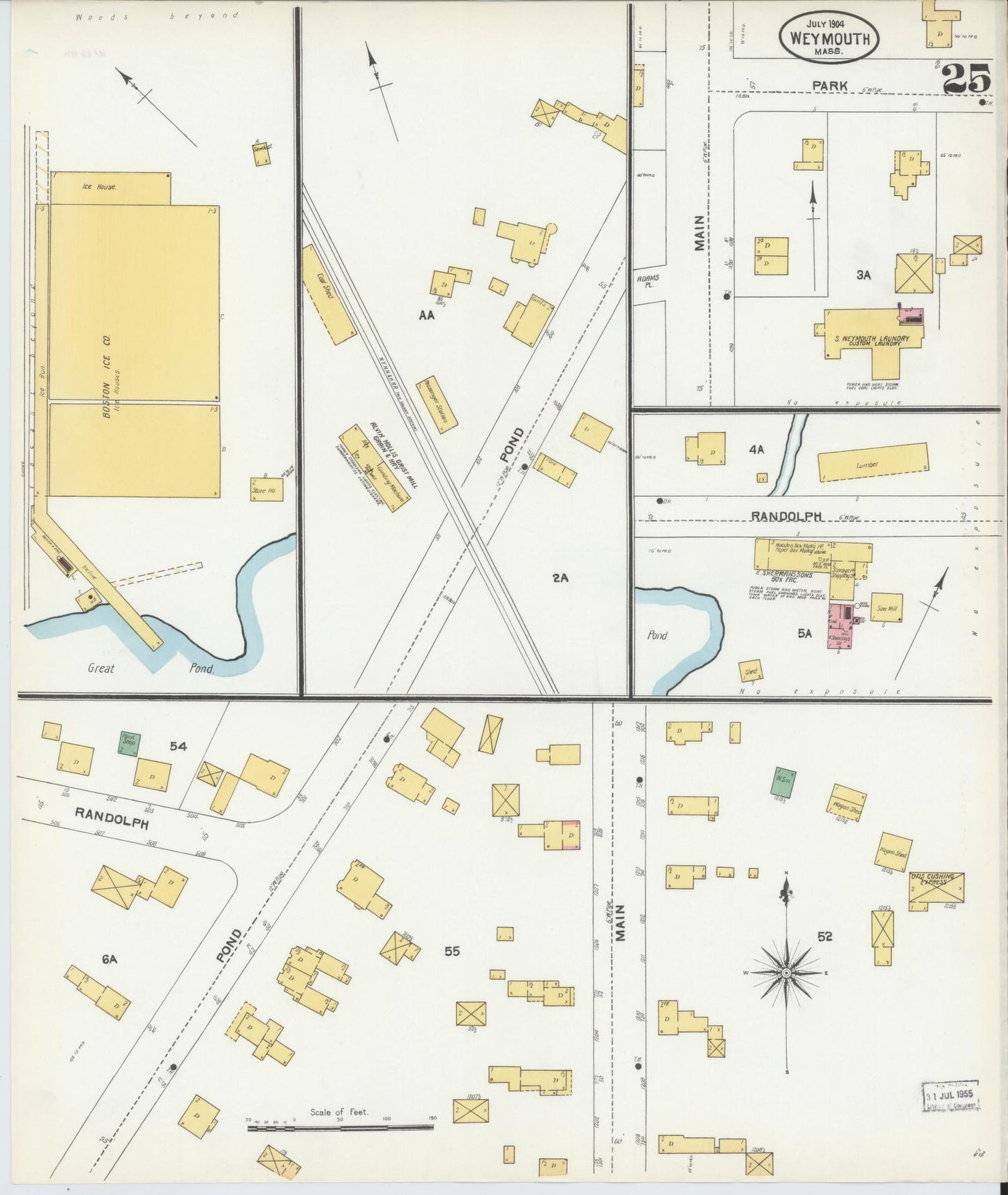 Sanborn Fire Insurance Map from Weymouth, Norfolk County, Massachusetts (1904), Sheet #0025 - Historic Sanborn Fire Insurance Map Print, vintage old map wall art, antique decor, genealogy gift, Massachusetts Massachusetts map