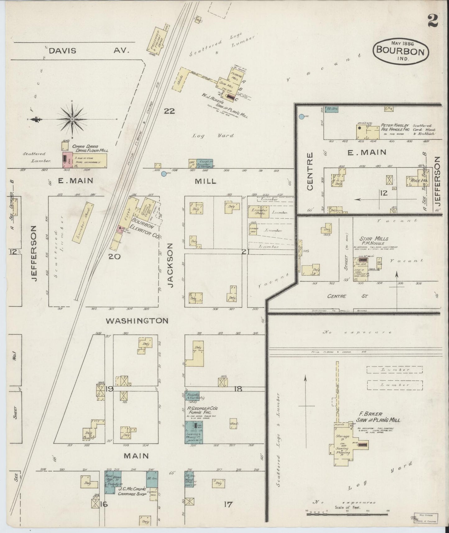 Sanborn Fire Insurance Map from Bourbon, Marshall County, Indiana (1886), Sheet #0002 - Complete Map Set gallery image, historic Sanborn map, vintage wall art, Indiana Indiana