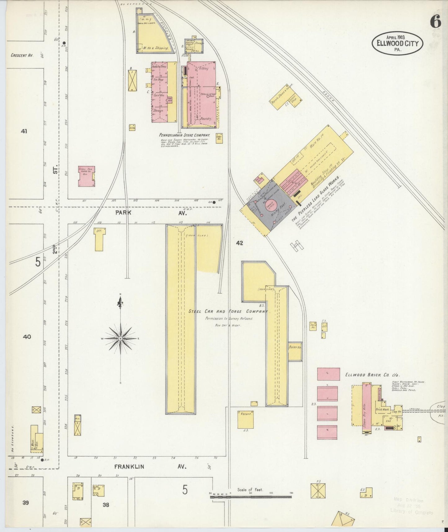 Sanborn Fire Insurance Map from Ellwood City, Lawrence County, Pennsylvania (1903), Sheet #0006 - Historic Sanborn Fire Insurance Map Print, vintage old map wall art, antique decor, genealogy gift, Pennsylvania Pennsylvania map