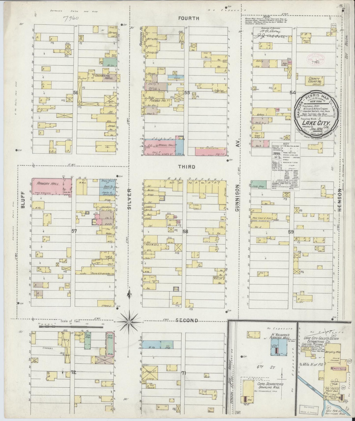 Sanborn Fire Insurance Map from Lake City, Hinsdale County, Colorado (1896), Sheet #0001 - Historic Sanborn Fire Insurance Map Print, vintage old map wall art, antique decor, genealogy gift, Colorado Colorado map