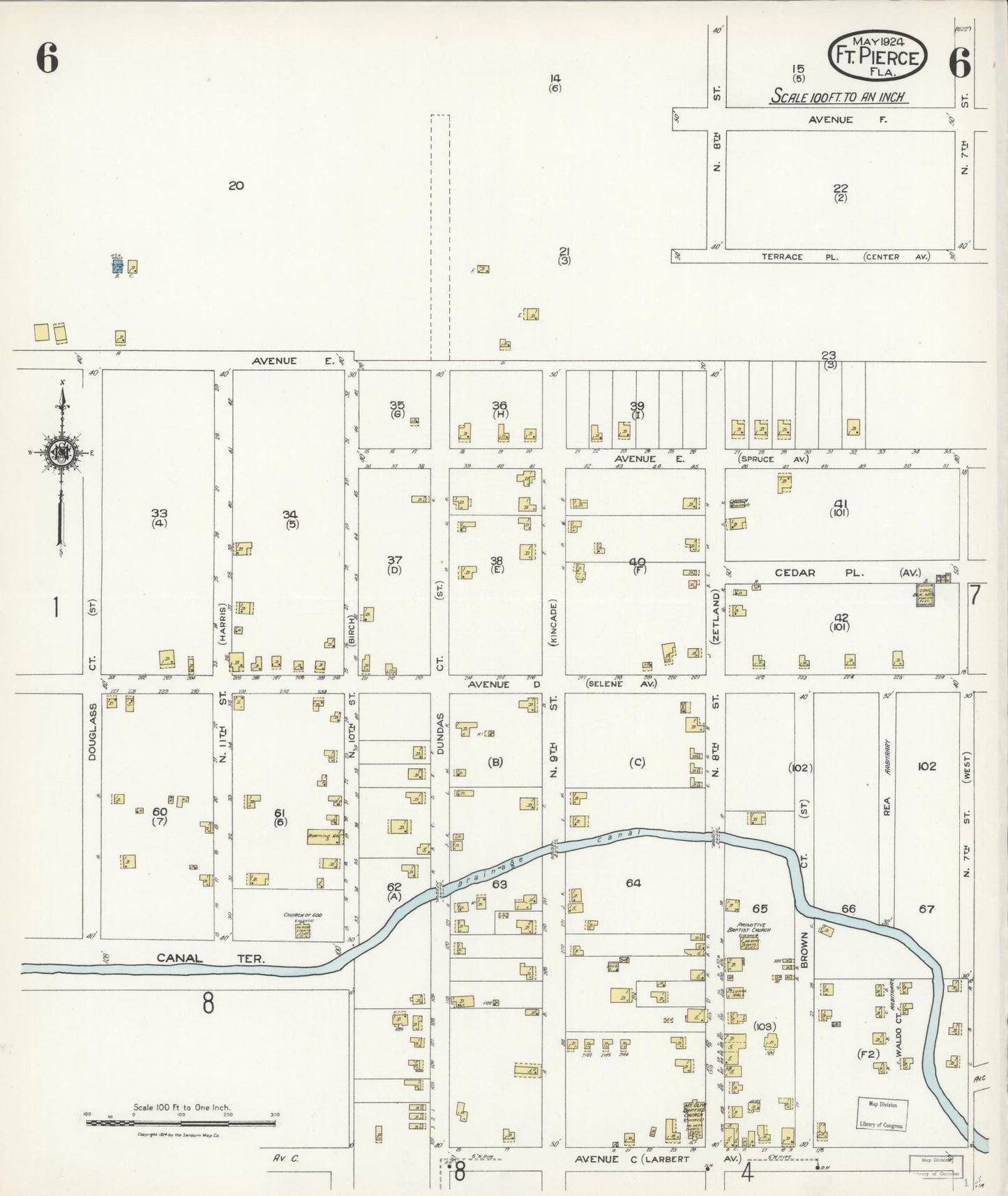 Sanborn Fire Insurance Map from Fort Pierce, St Lucie County, Florida (1924), Sheet #0006 - Historic Sanborn Fire Insurance Map Print, vintage old map wall art, antique decor, genealogy gift, Florida Florida map