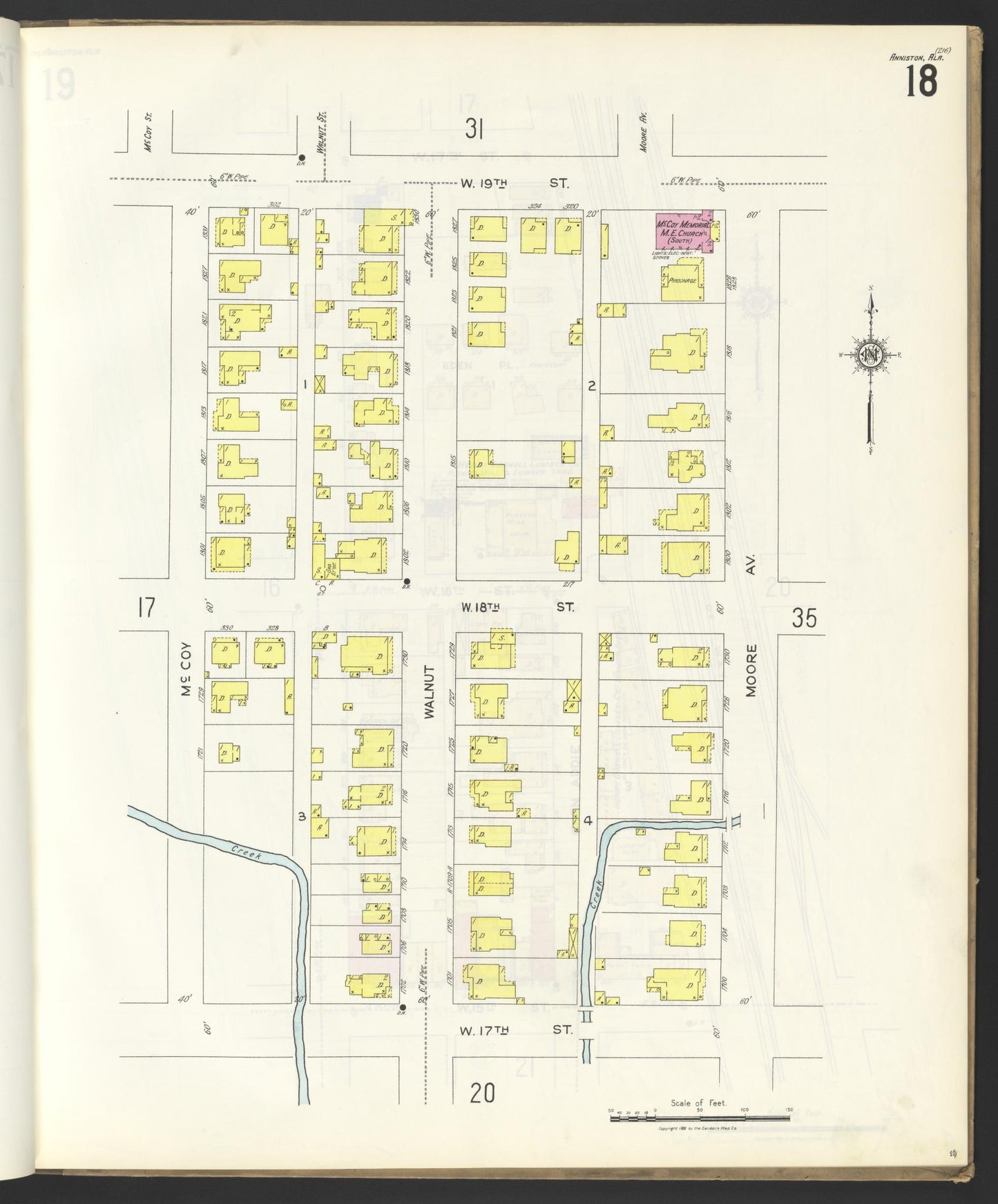 Sanborn Fire Insurance Map from Anniston, Calhoun County, Alabama (1925), Sheet #0018 - Historic Sanborn Fire Insurance Map Print, vintage old map wall art, antique decor, genealogy gift, Alabama Alabama map