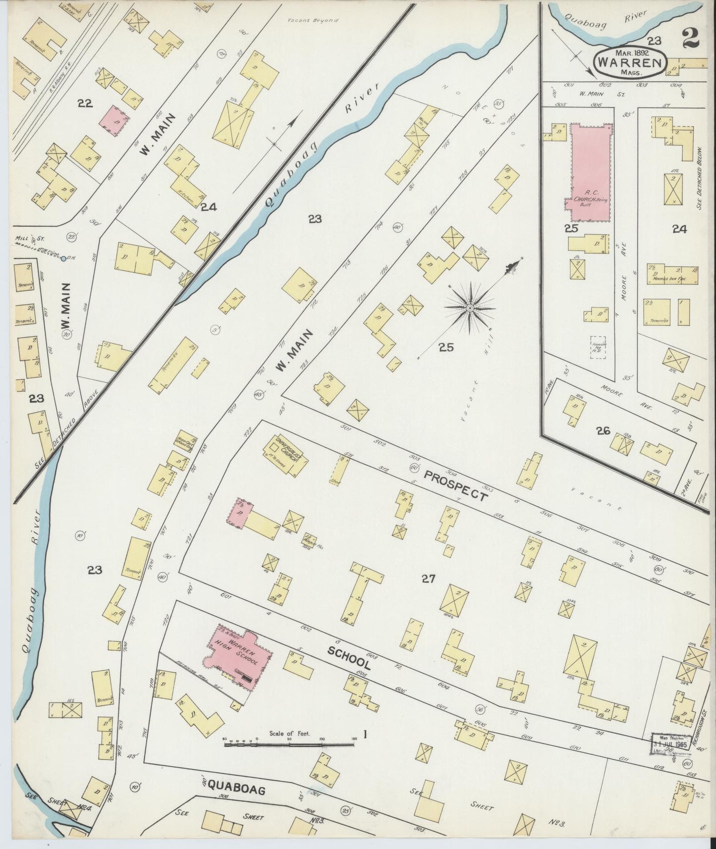 Sanborn Fire Insurance Map from Warren, Worcester County, Massachusetts (1892), Sheet #0002 - Historic Sanborn Fire Insurance Map Print, vintage old map wall art, antique decor, genealogy gift, Massachusetts Massachusetts map