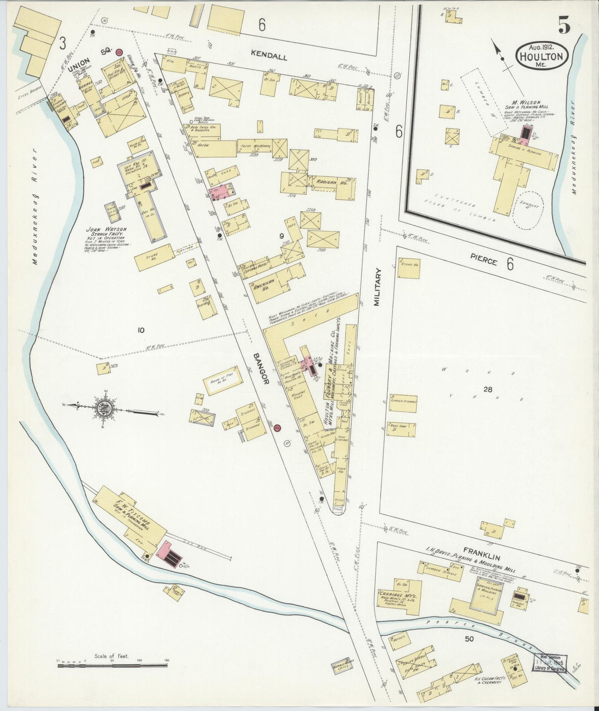 Sanborn Fire Insurance Map from Houlton, Aroostook County, Maine (1912), Sheet #0005 - Historic Sanborn Fire Insurance Map Print, vintage old map wall art, antique decor, genealogy gift, Maine Maine map