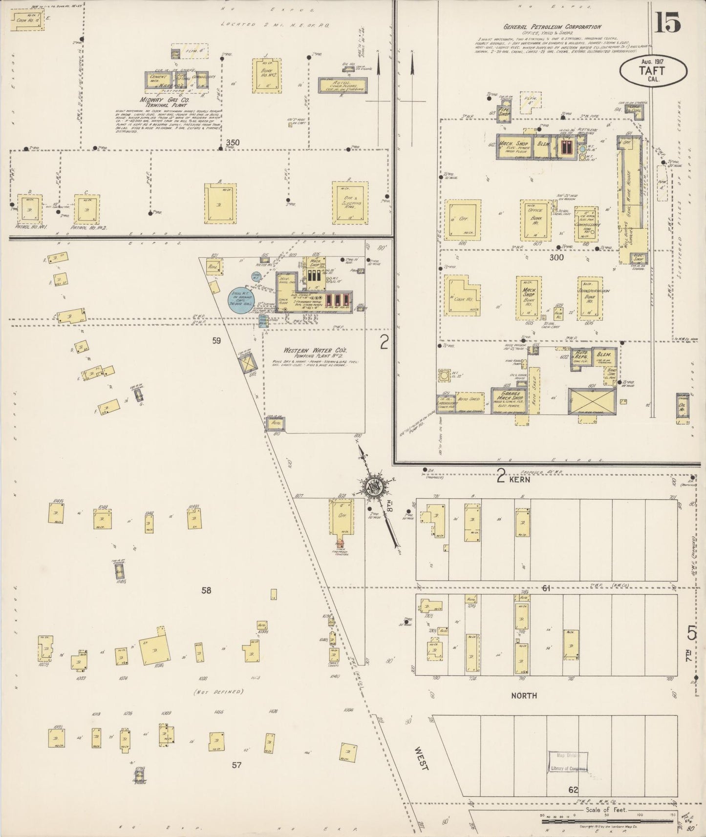 Sanborn Fire Insurance Map from Taft, Kern County, California (1917), Sheet #0015 - Complete Map Set gallery image, historic Sanborn map, vintage wall art, California California
