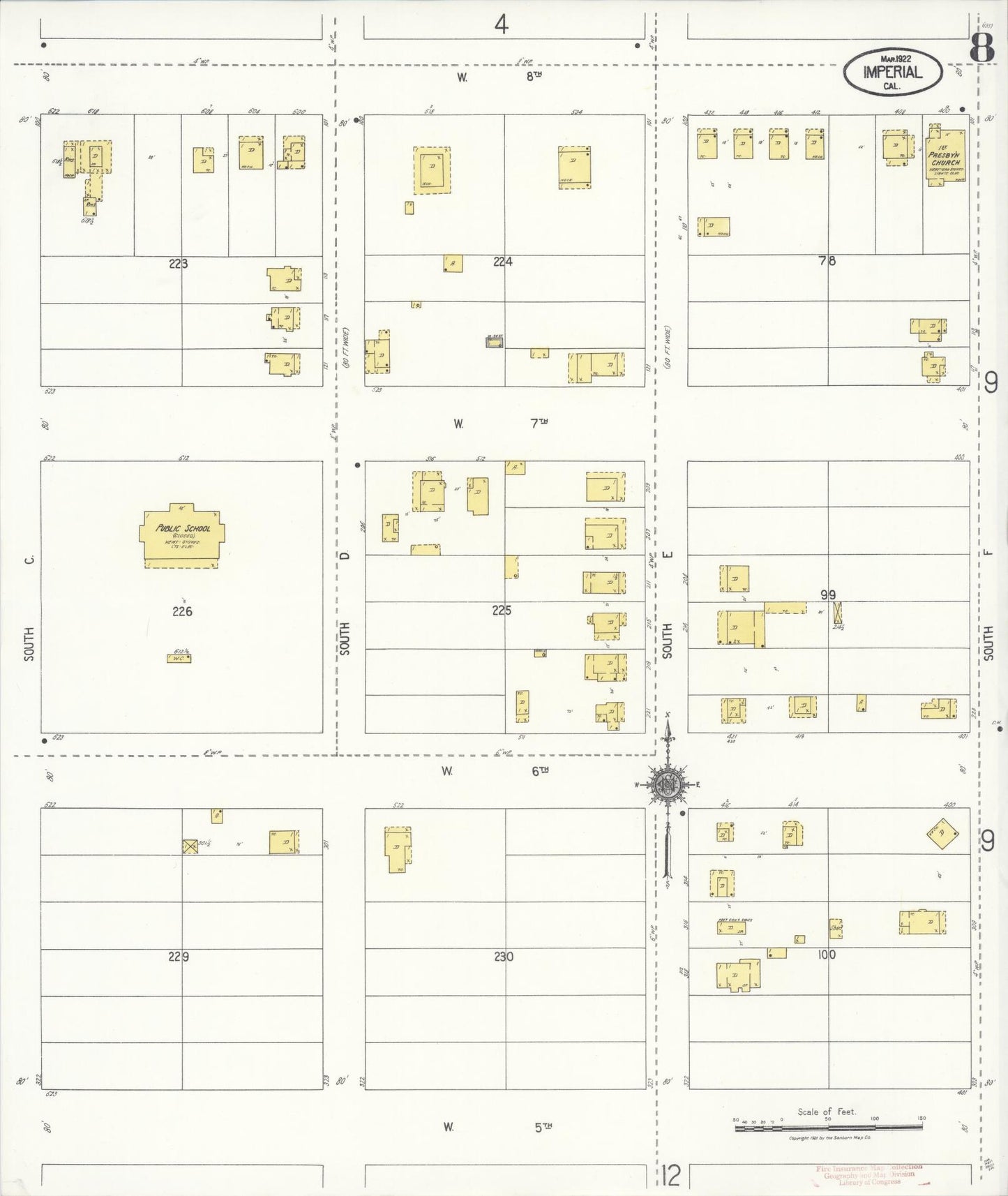 Sanborn Fire Insurance Map from Imperial, Imperial County, California (1922), Sheet #0008 - Historic Sanborn Fire Insurance Map Print, vintage old map wall art, antique decor, genealogy gift, California California map