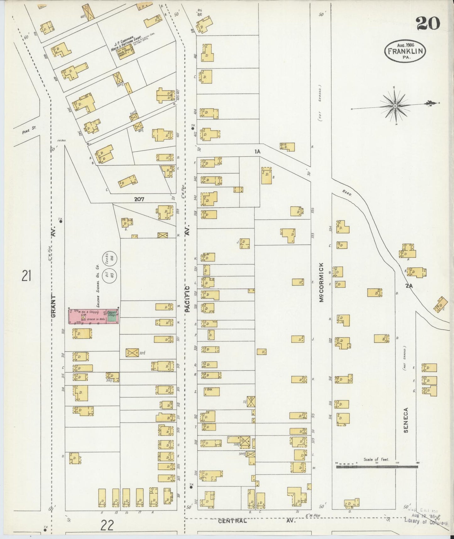 Sanborn Fire Insurance Map from Franklin, Venango County, Pennsylvania (1906), Sheet #0020 - Historic Sanborn Fire Insurance Map Print, vintage old map wall art, antique decor, genealogy gift, Pennsylvania Pennsylvania map