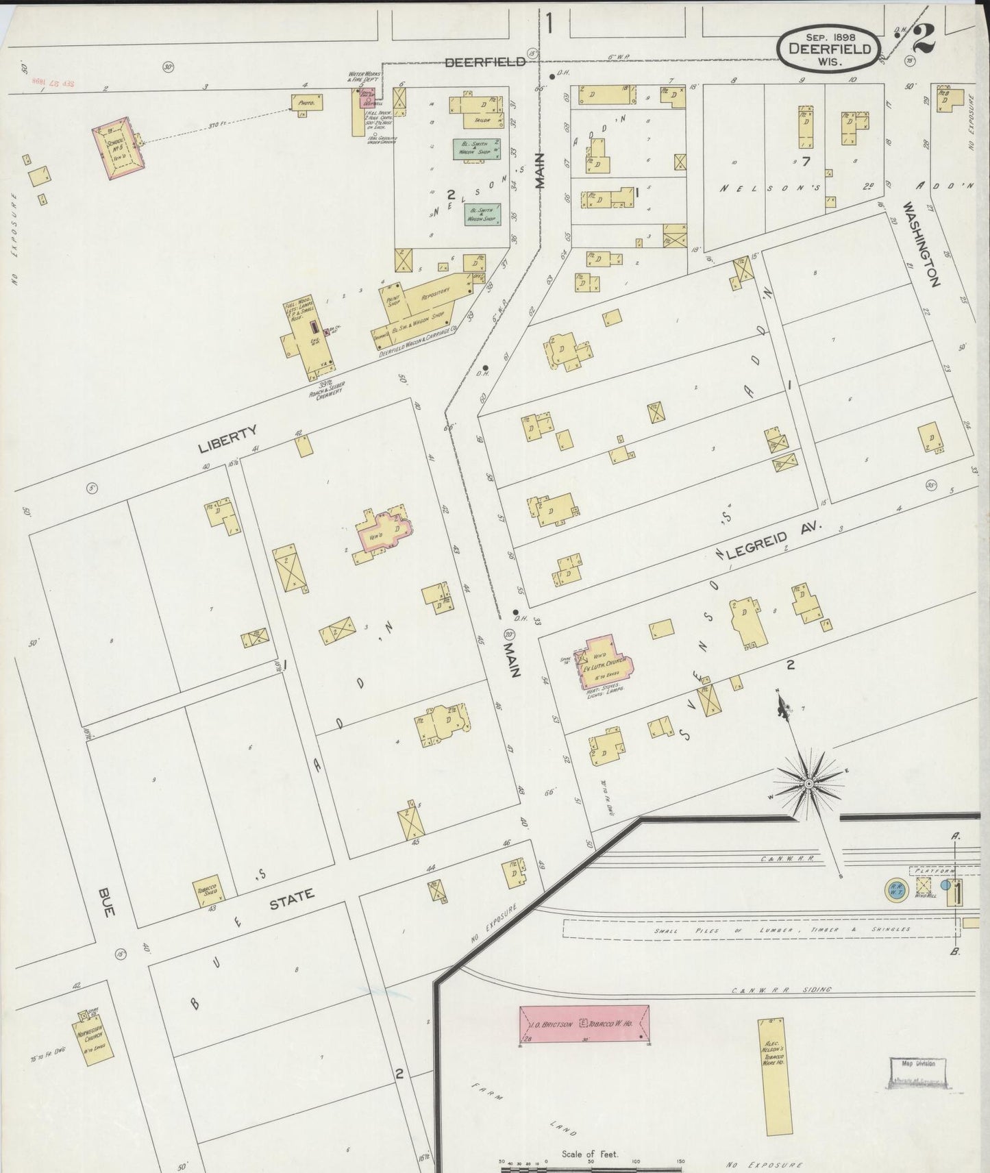 Sanborn Fire Insurance Map from Deerfield, Dane County, Wisconsin (1898), Sheet #0002 - Historic Sanborn Fire Insurance Map Print, vintage old map wall art, antique decor, genealogy gift, Wisconsin Wisconsin map