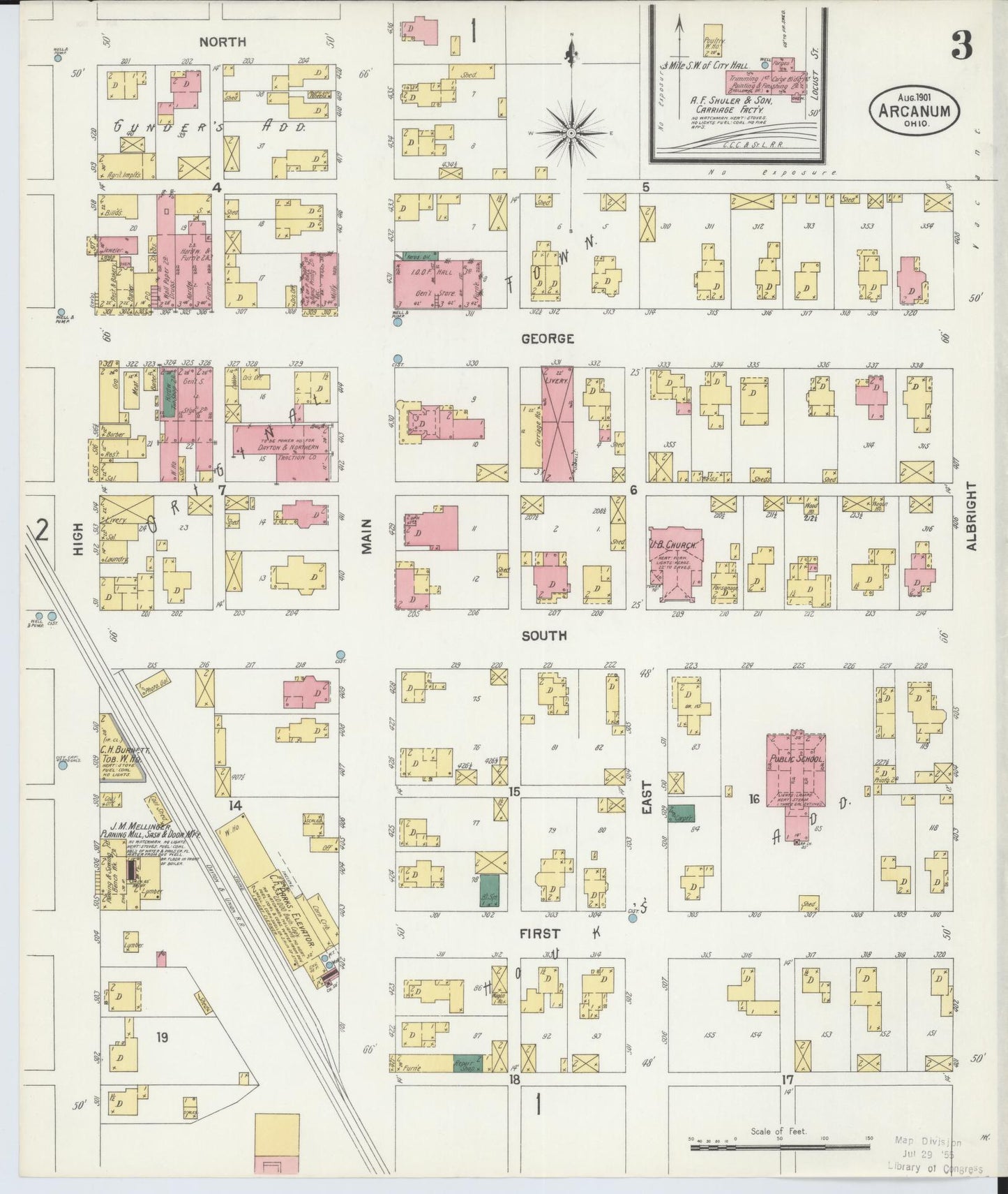 Sanborn Fire Insurance Map from Arcanum, Darke County, Ohio (1901), Sheet #0003 - Complete Map Set gallery image, historic Sanborn map, vintage wall art, Ohio Ohio