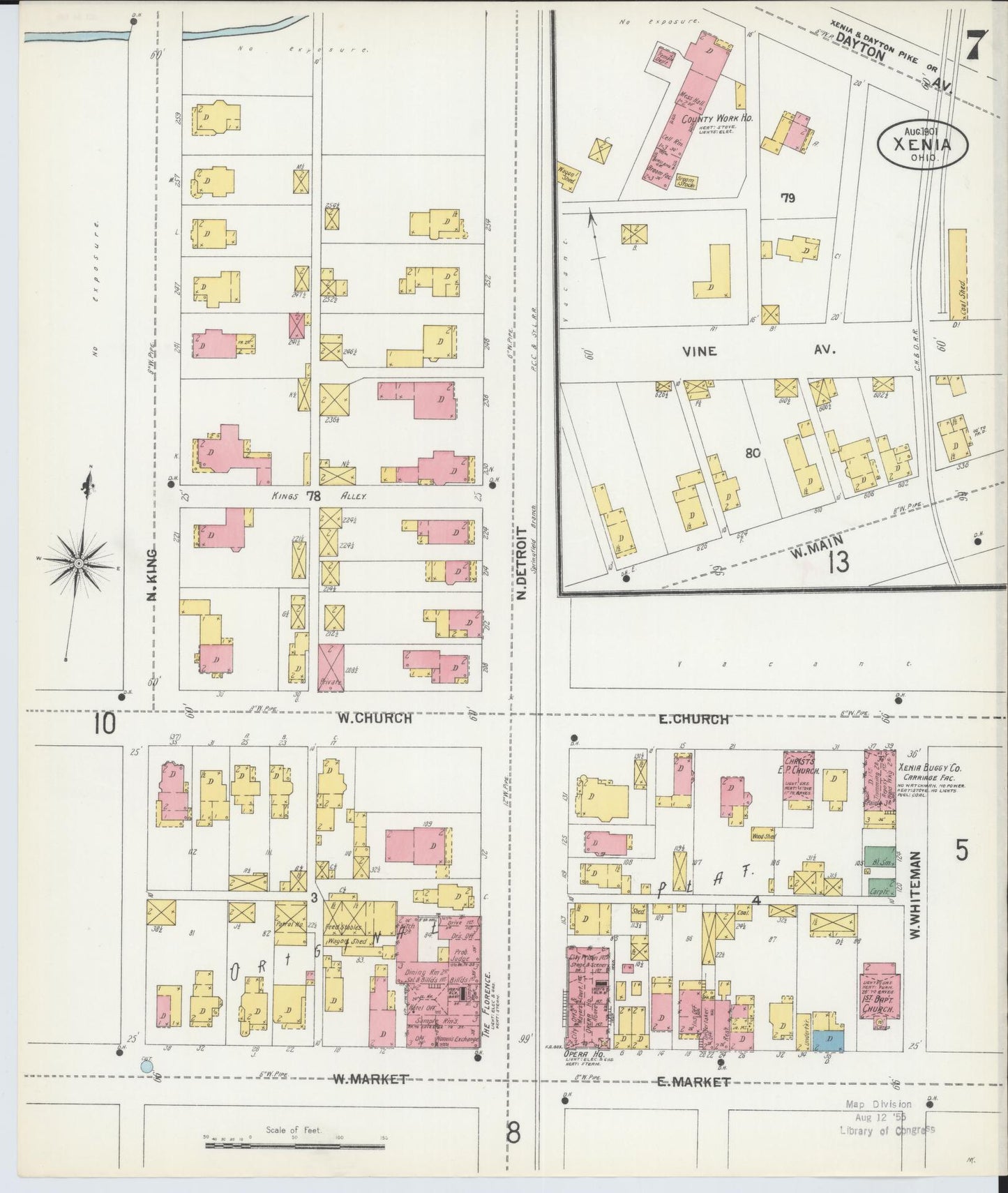 Sanborn Fire Insurance Map from Xenia, Greene County, Ohio (1901), Sheet #0007 - Historic Sanborn Fire Insurance Map Print, vintage old map wall art, antique decor, genealogy gift, Ohio Ohio map