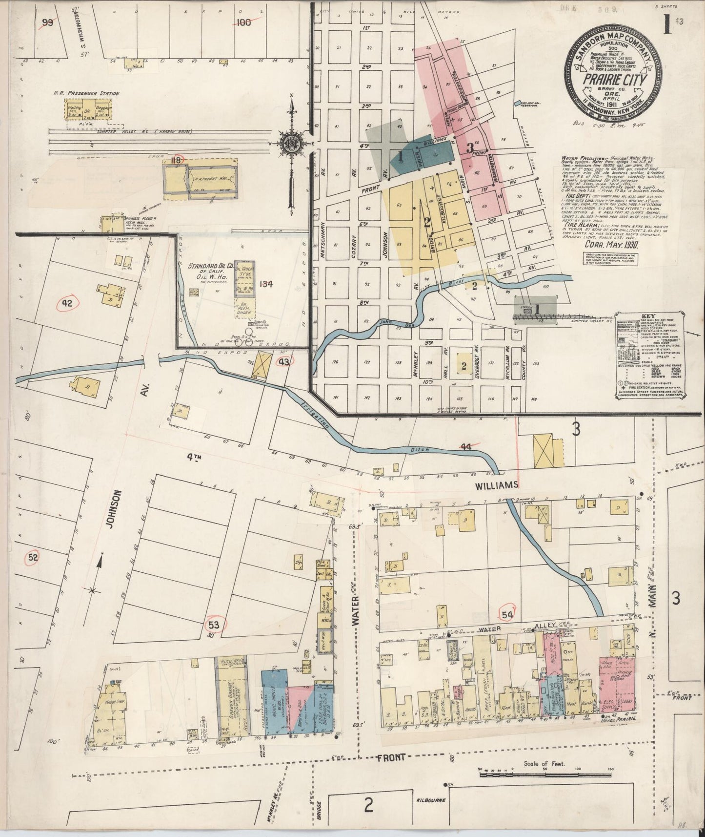 Sanborn Fire Insurance Map from Prairie City, Grant County, Oregon (1930), Sheet #0001 - Historic Sanborn Fire Insurance Map Print, vintage old map wall art, antique decor, genealogy gift, Oregon Oregon map