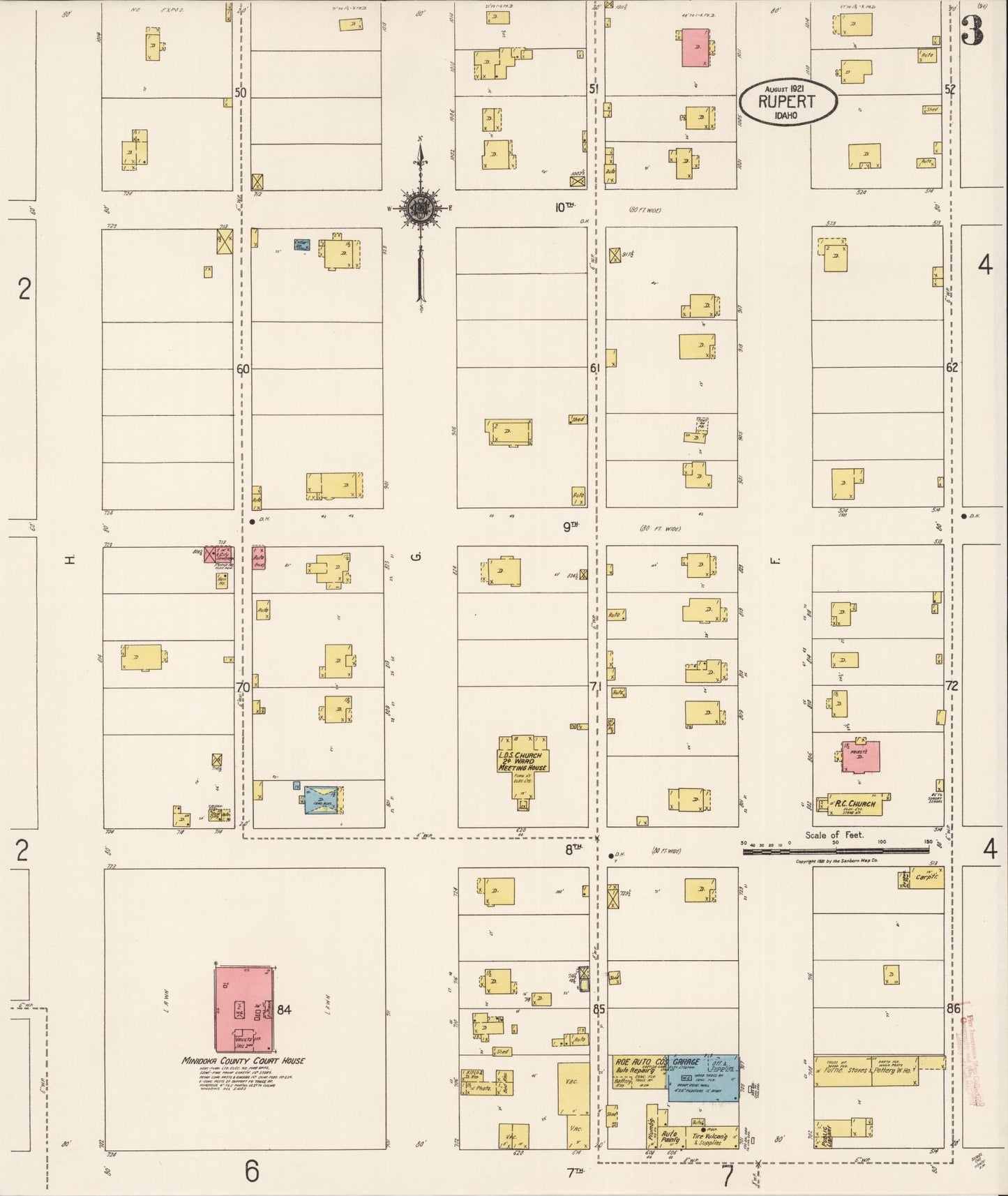 Sanborn Fire Insurance Map from Rupert, Minidoka County, Idaho (1921), Sheet #0003 - Historic Sanborn Fire Insurance Map Print, vintage old map wall art, antique decor, genealogy gift, Idaho Idaho map