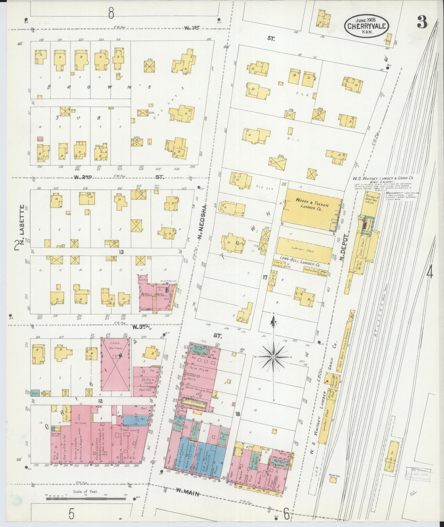 Sanborn Fire Insurance Map from Cherryvale, Montgomery County, Kansas (1905), Sheet #0003 - Historic Sanborn Fire Insurance Map Print, vintage old map wall art, antique decor, genealogy gift, Kansas Kansas map