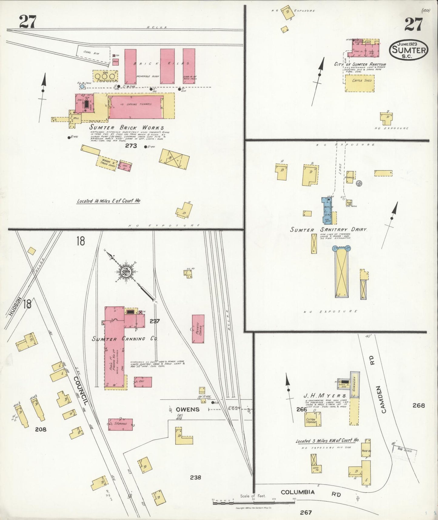Sanborn Fire Insurance Map from Sumter, Sumter County, South Carolina (1923), Sheet #0027 - Historic Sanborn Fire Insurance Map Print, vintage old map wall art, antique decor, genealogy gift, South Carolina South Carolina map