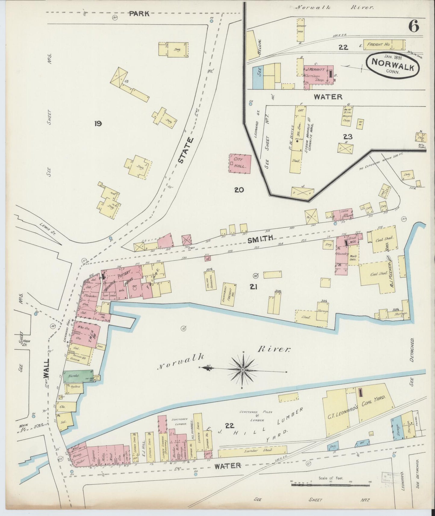 Sanborn Fire Insurance Map from Norwalk, Fairfield County, Connecticut (1891), Sheet #0005 - Historic Sanborn Fire Insurance Map Print, vintage old map wall art, antique decor, genealogy gift, Connecticut Connecticut map