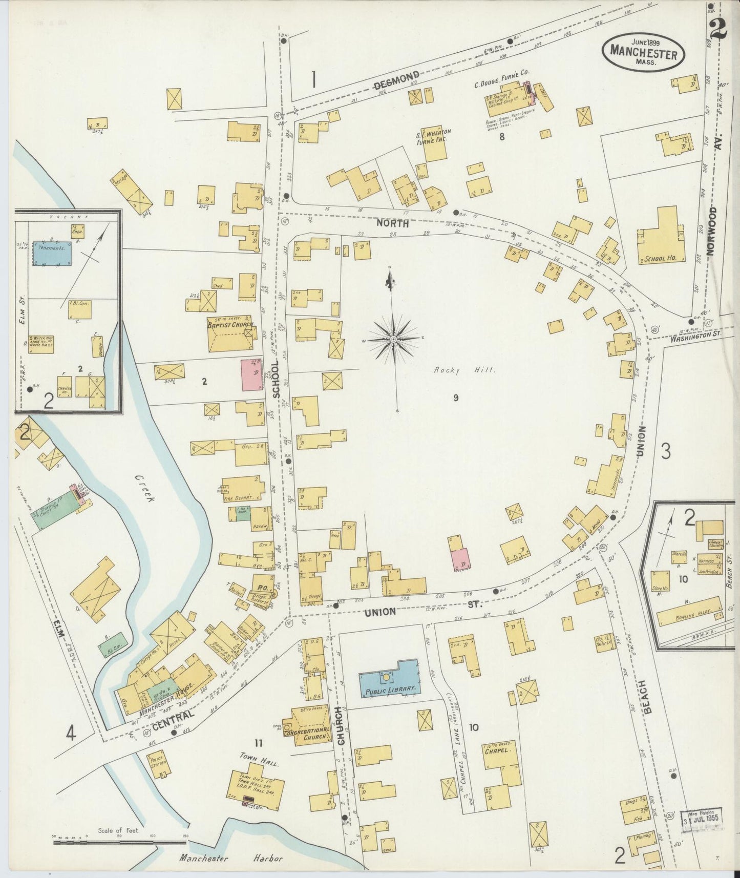 Sanborn Fire Insurance Map from Manchester, Essex County, Massachusetts (1899), Sheet #0002 - Historic Sanborn Fire Insurance Map Print, vintage old map wall art, antique decor, genealogy gift, Massachusetts Massachusetts map
