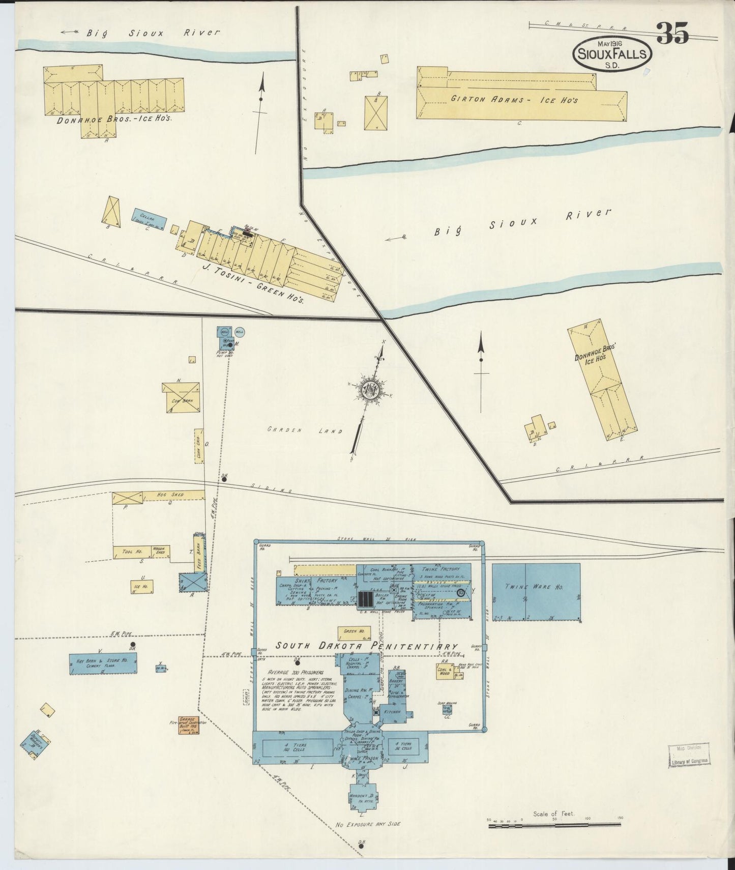 Sanborn Fire Insurance Map from Sioux Falls, Minnehaha County, South Dakota (1916), Sheet #0035 - Historic Sanborn Fire Insurance Map Print, vintage old map wall art, antique decor, genealogy gift, South Dakota South Dakota map