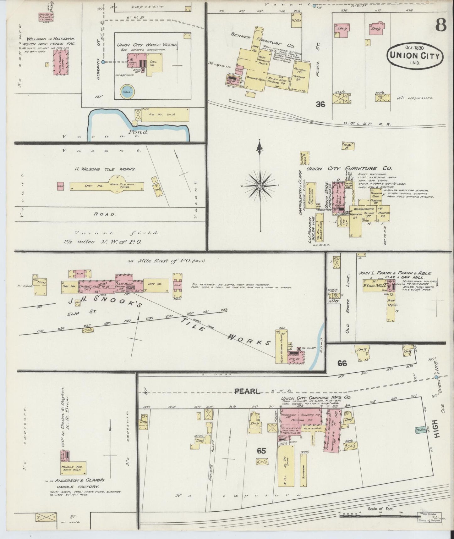Sanborn Fire Insurance Map from Union City, Randolph County, Indiana (1890), Sheet #0008 - Complete Map Set gallery image, historic Sanborn map, vintage wall art, Indiana Indiana