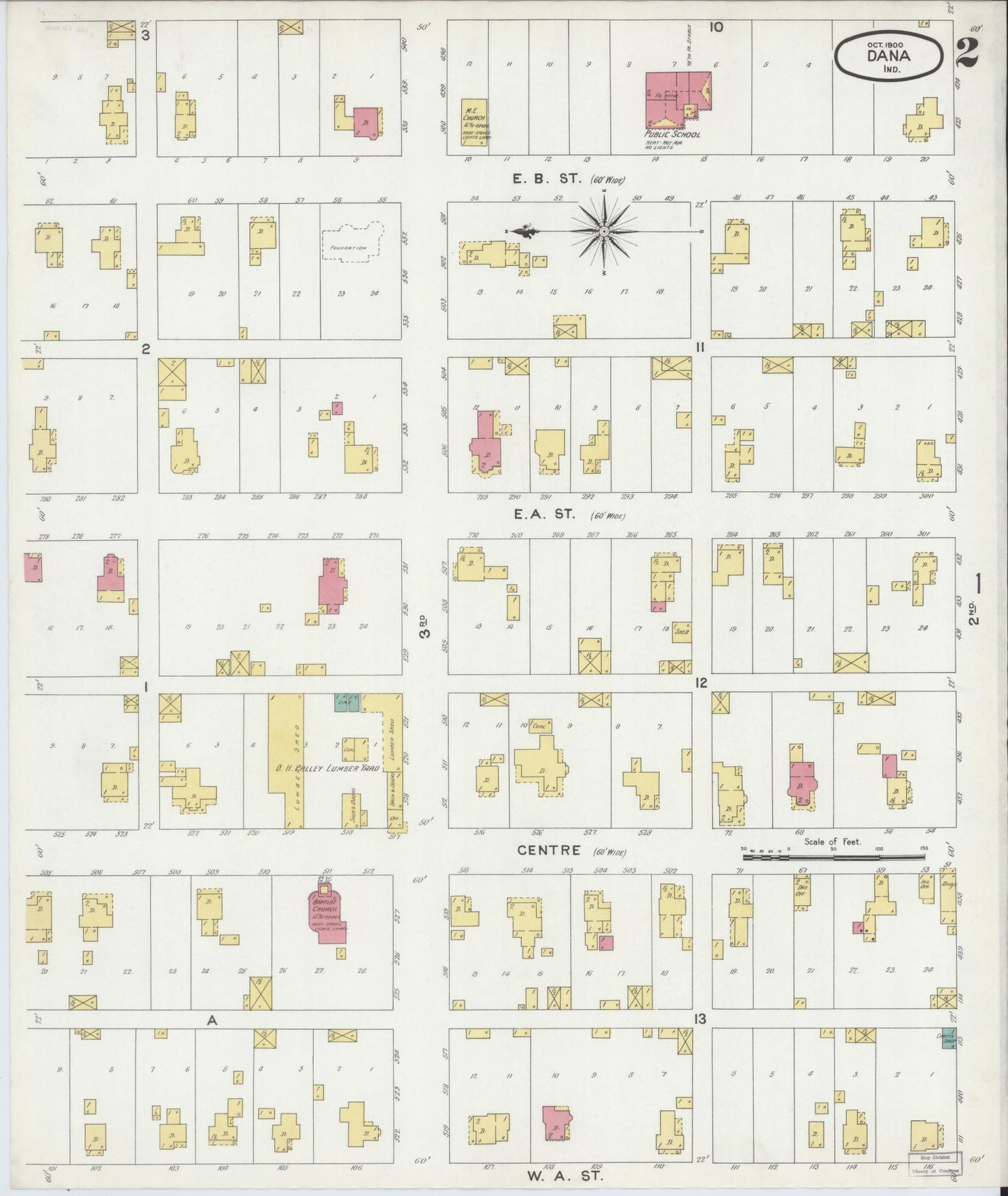 Sanborn Fire Insurance Map from Dana, Vermillion County, Indiana (1900), Sheet #0002 - Complete Map Set gallery image, historic Sanborn map, vintage wall art, Indiana Indiana
