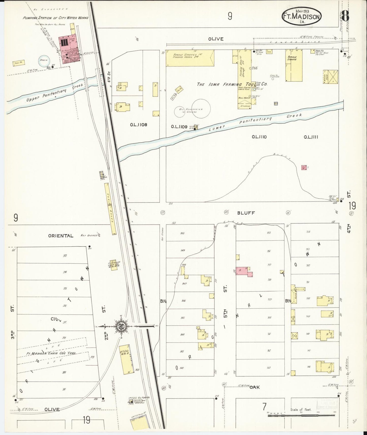 Sanborn Fire Insurance Map from Fort Madison, Lee County, Iowa (1913), Sheet #0008 - Historic Sanborn Fire Insurance Map Print, vintage old map wall art