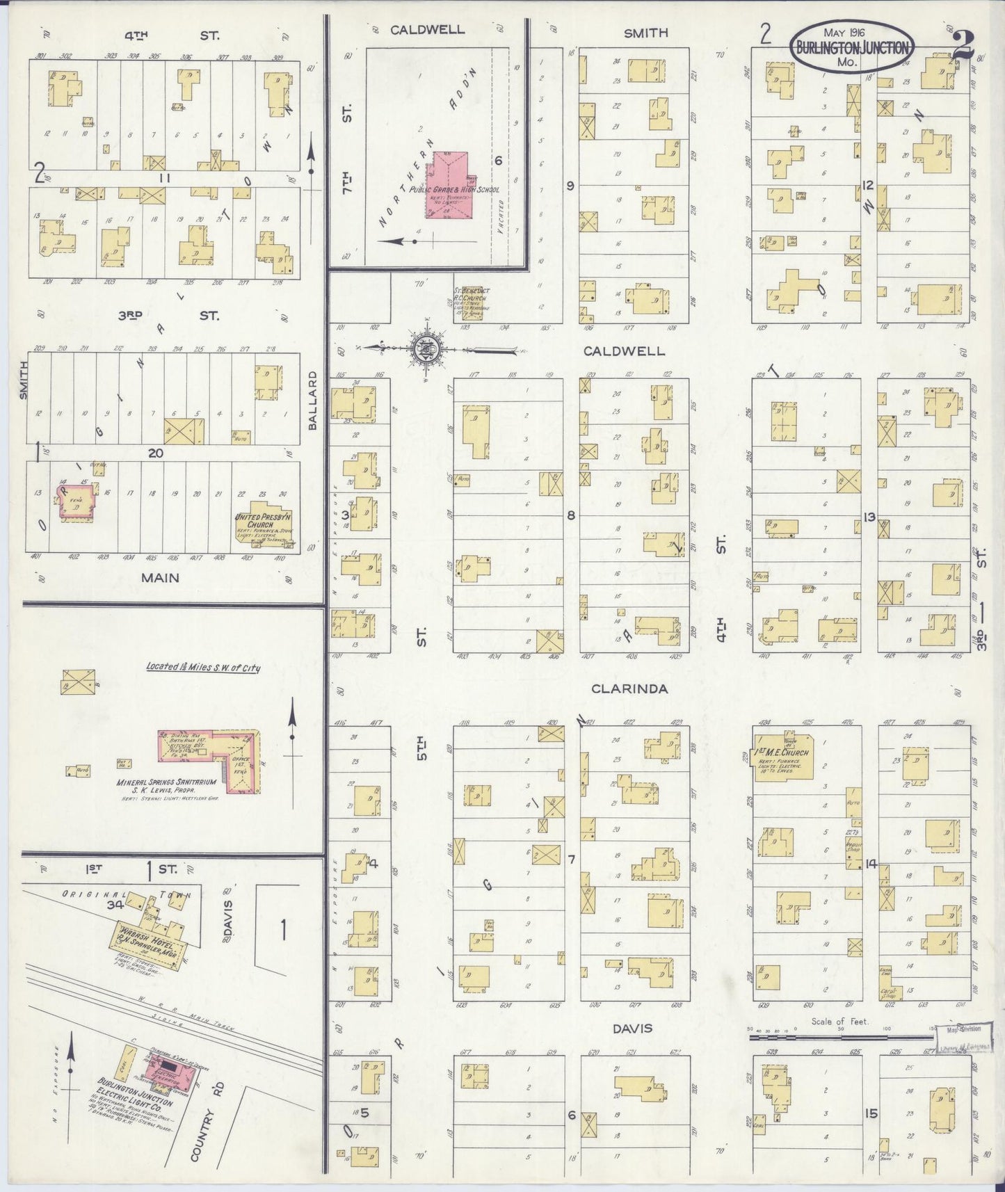 Sanborn Fire Insurance Map from Burlington Junction, Nodaway County, Missouri (1916), Sheet #0002 - Complete Map Set gallery image, historic Sanborn map, vintage wall art, Missouri Missouri