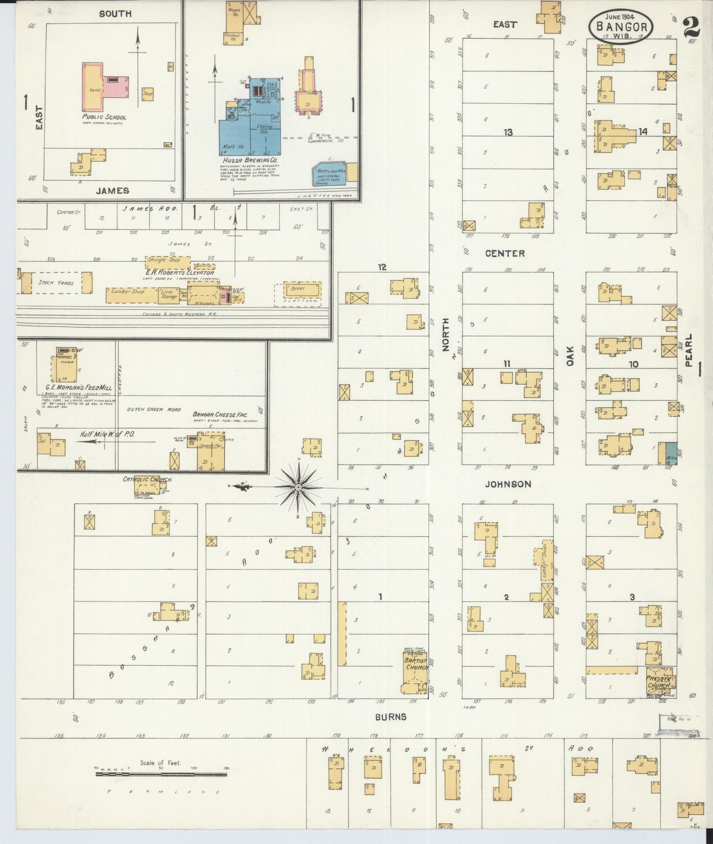 Sanborn Fire Insurance Map from Bangor, La Crosse County, Wisconsin (1904), Sheet #0002 - Historic Sanborn Fire Insurance Map Print, vintage old map wall art, antique decor, genealogy gift, Wisconsin Wisconsin map