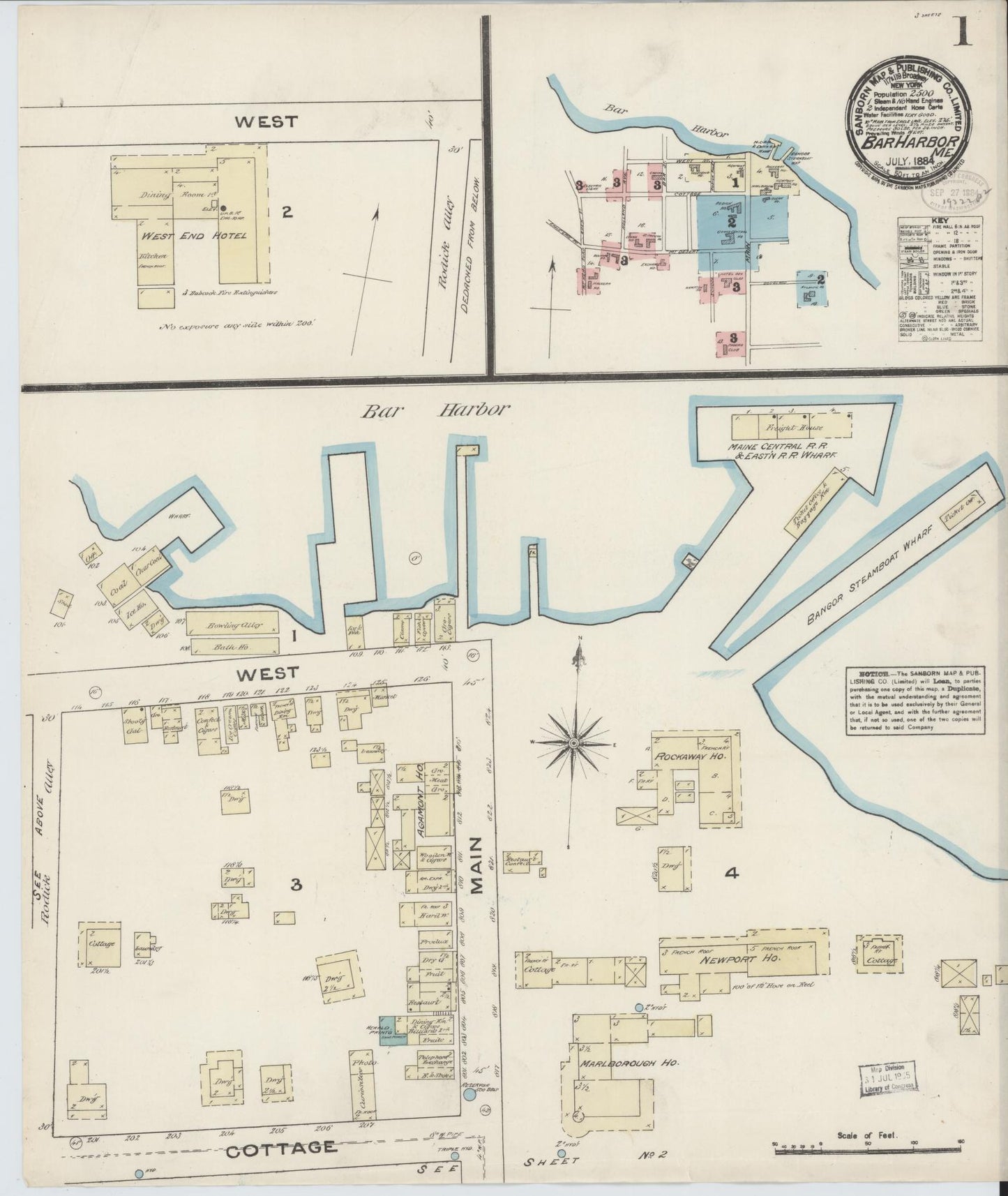 Sanborn Fire Insurance Map from Bar Harbor, Hancock County, Maine. (1884) – Historic Sanborn Fire Insurance Map Print