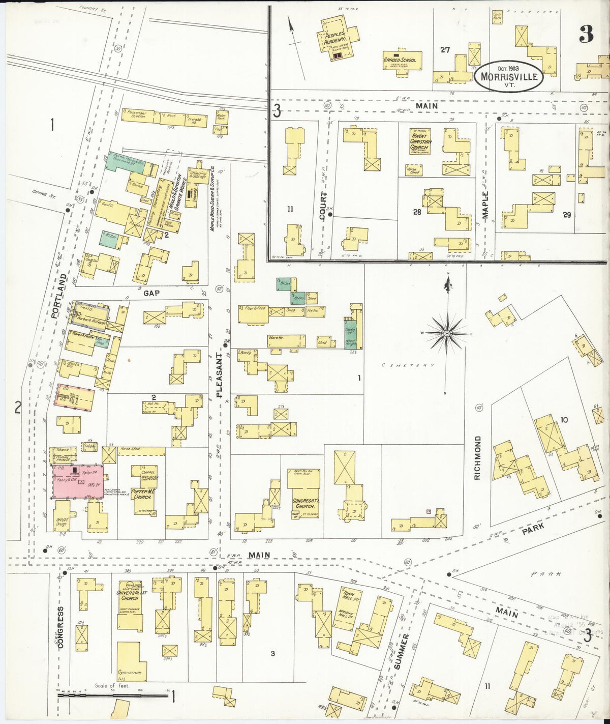 Sanborn Fire Insurance Map from Morrisville, Lamoille County, Vermont (1903), Sheet #0003 - Complete Map Set gallery image, historic Sanborn map, vintage wall art, Vermont Vermont